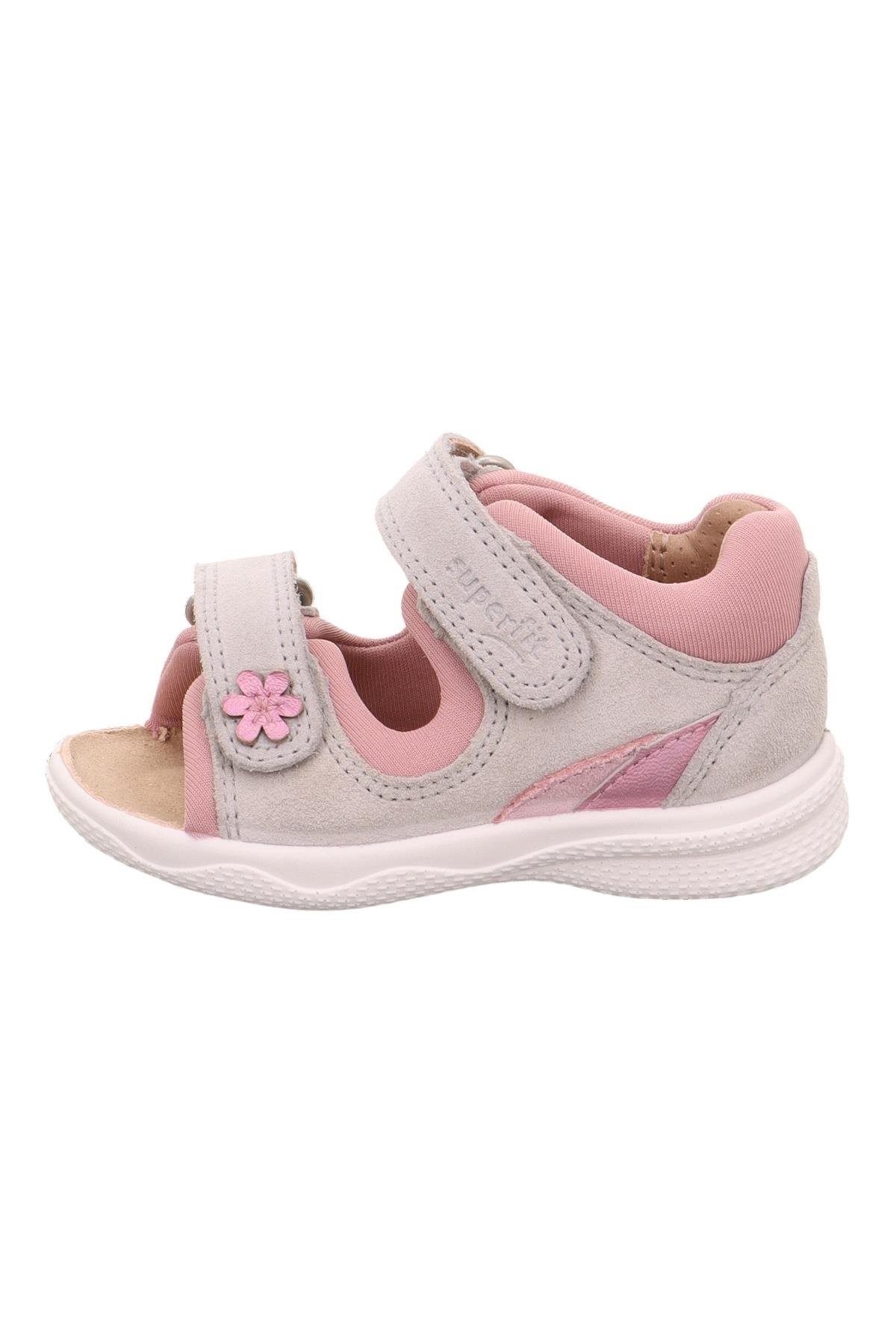 Superfit Çiçekli Deri İlk Adım Sandalet Gri-Pembe