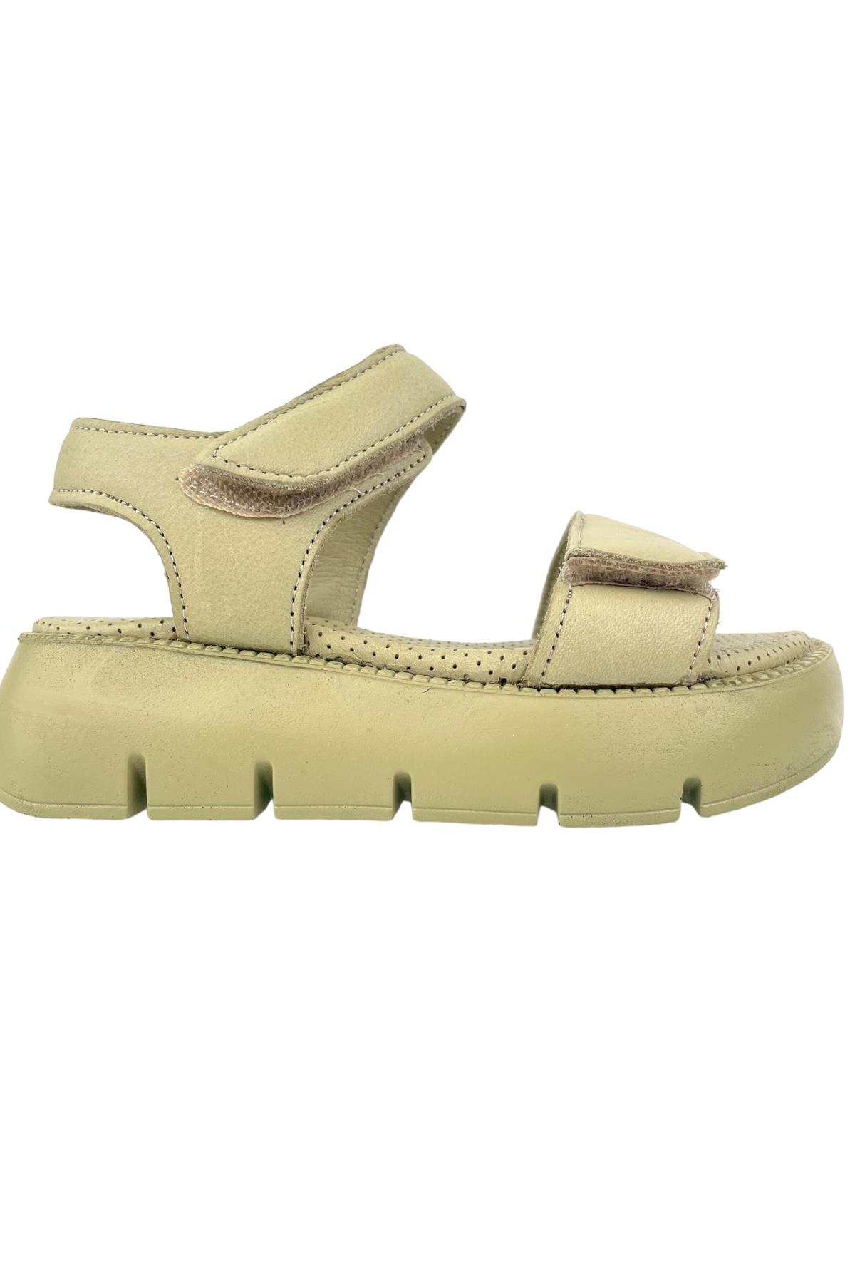 Top Level Hakiki Deri Çocuk Sandalet Olive