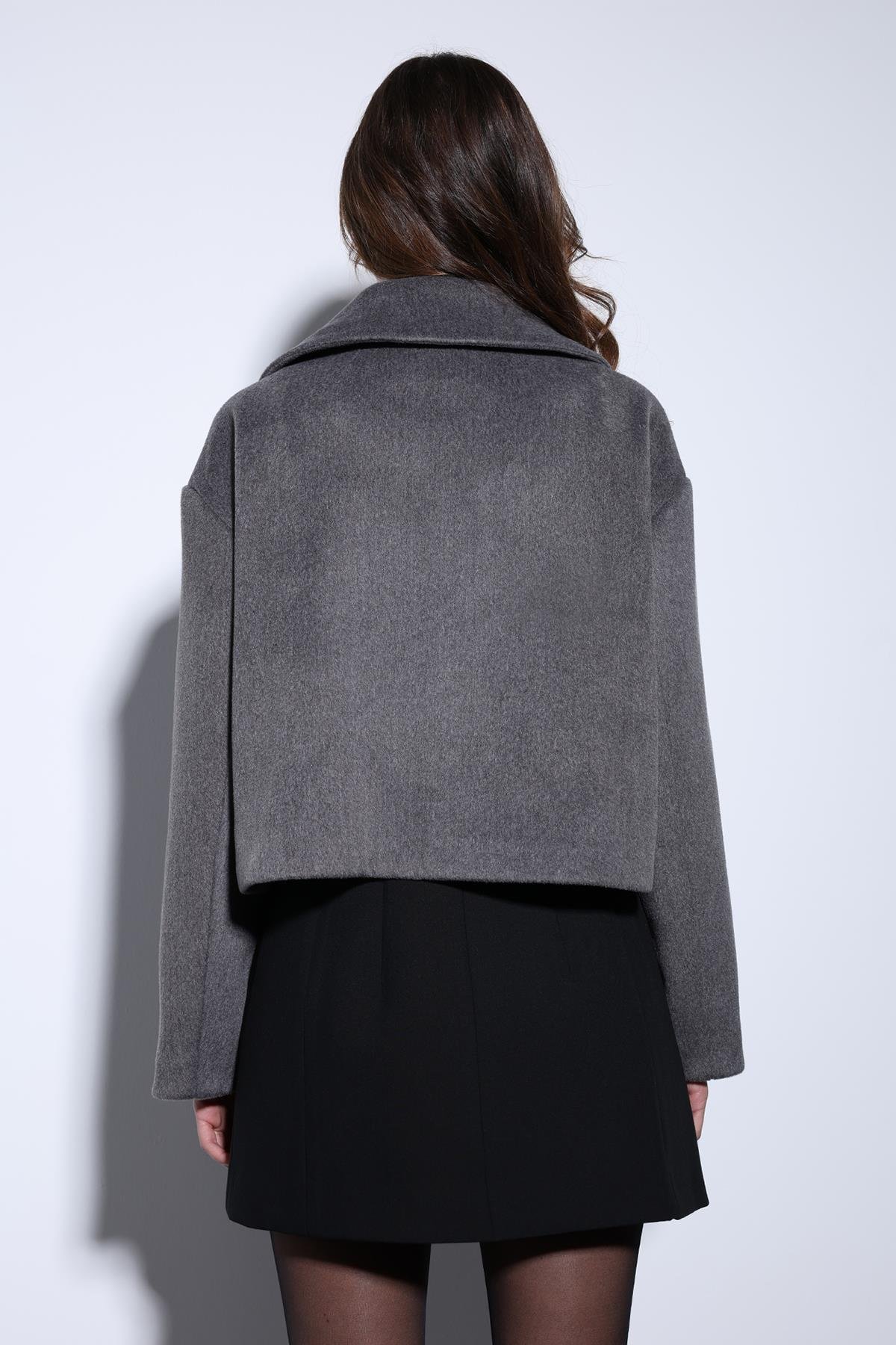 Antioch Antrasit Kruvaze Kadın Kısa Kaban