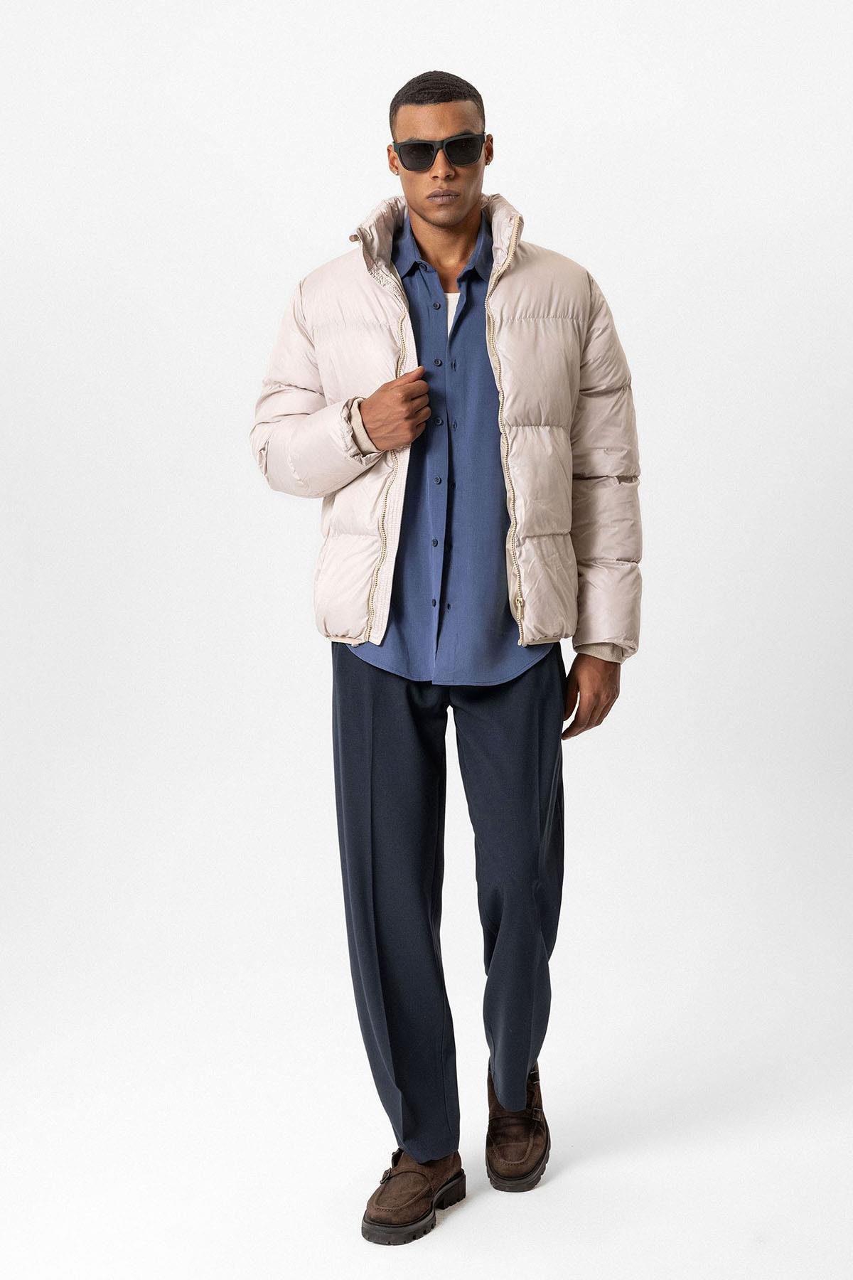 Antioch Bej Dik Yaka Kauçuk Şişme Mont