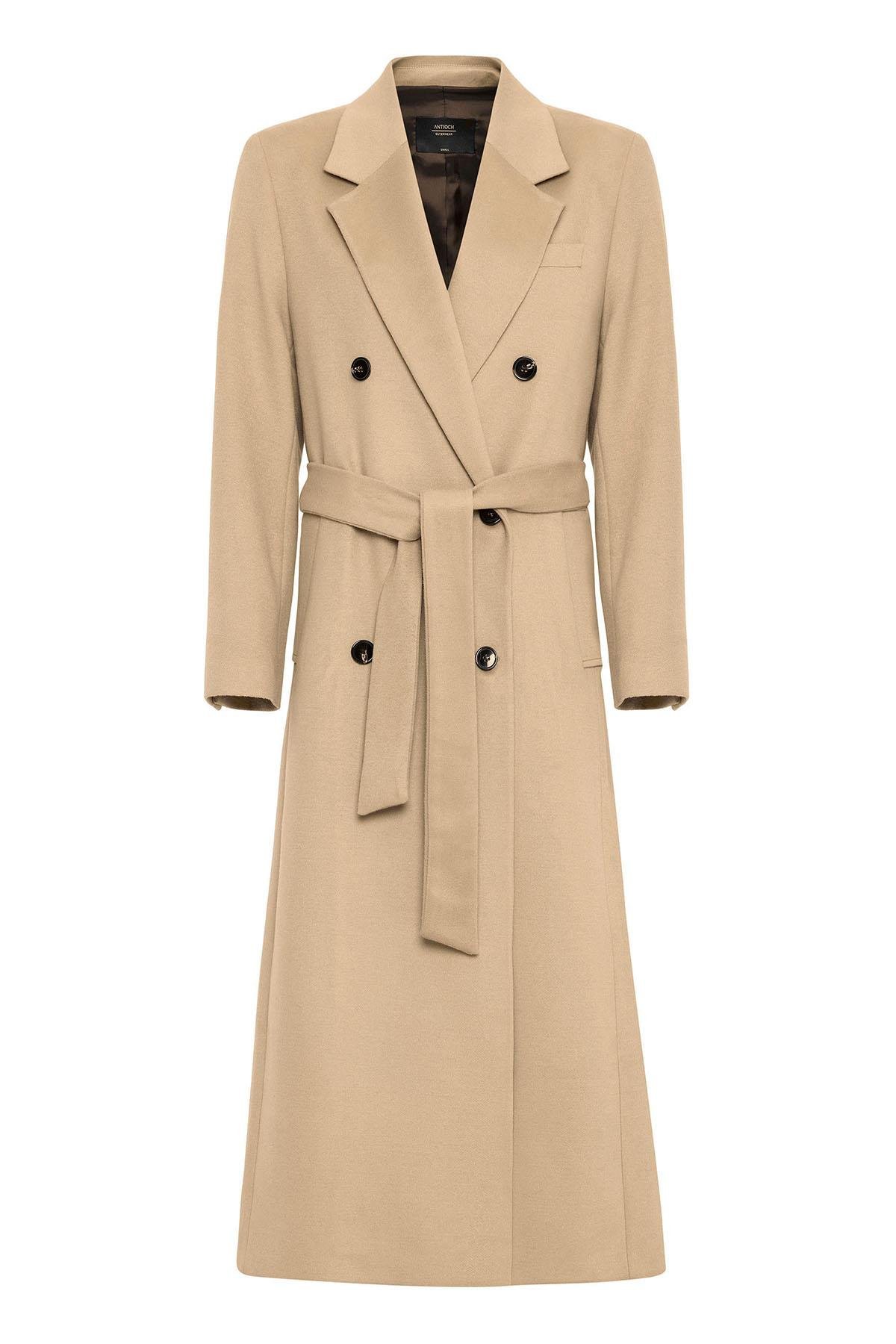 Antioch Bej Kadın Kuşaklı Kruvaze Kaban