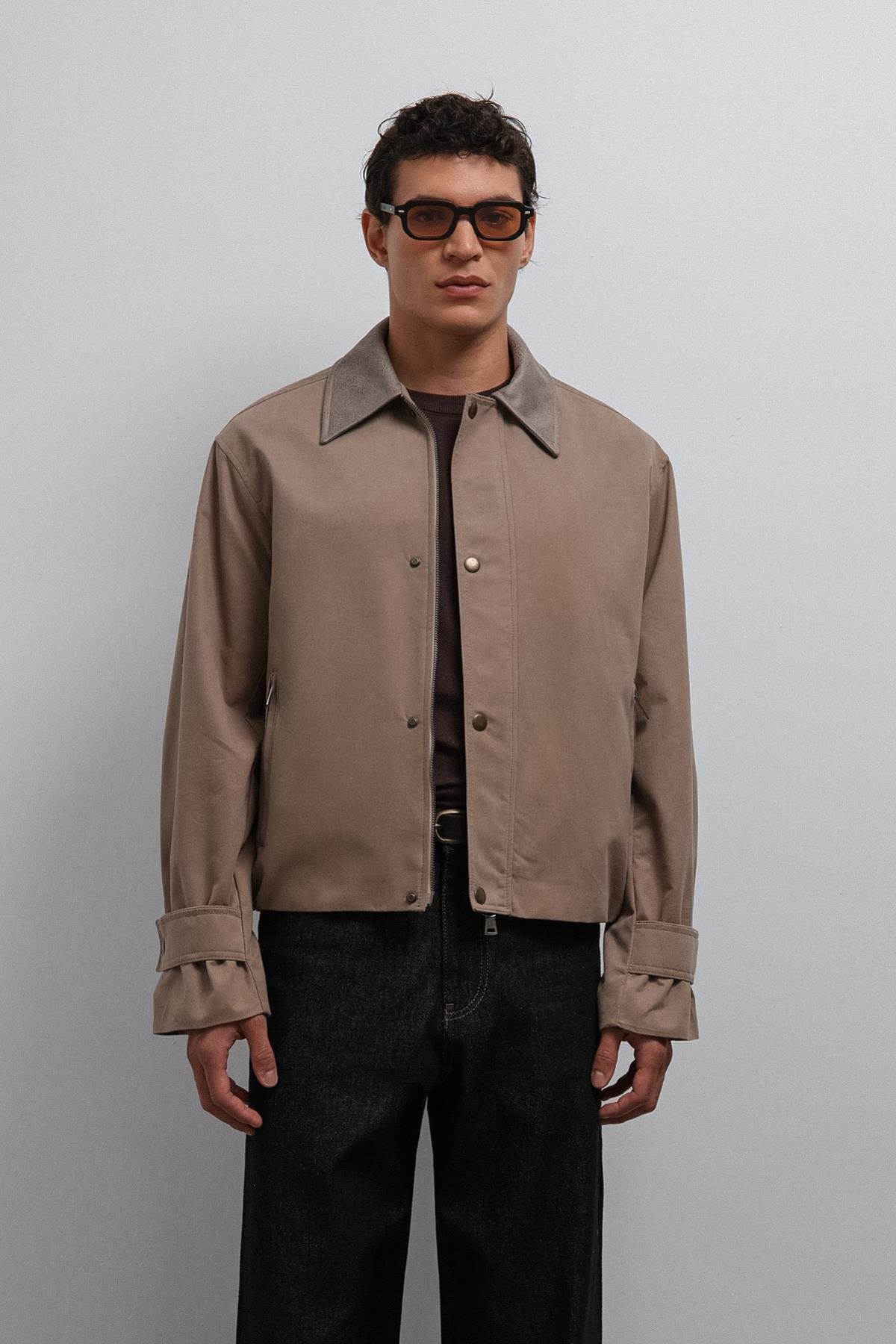 Antioch Bej Kontrast Yaka Teknik Erkek Mont