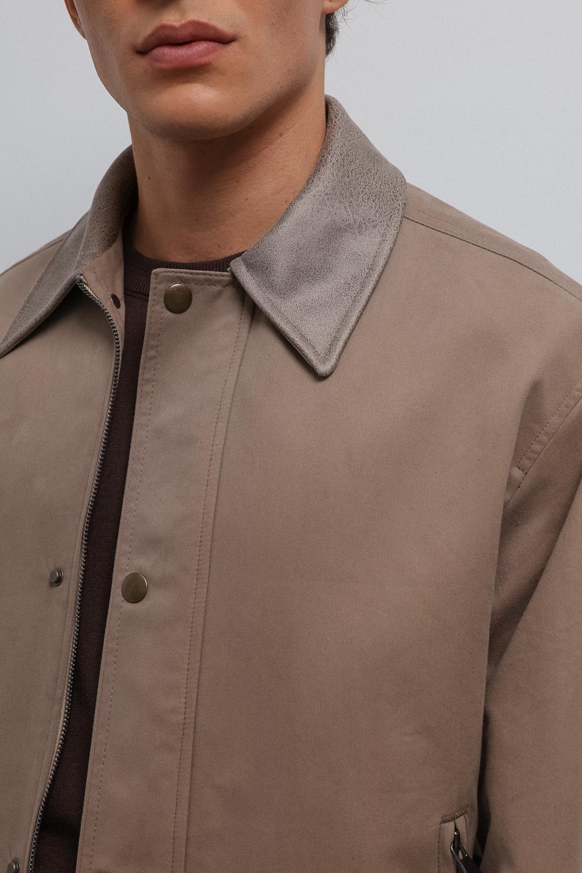 Antioch Bej Kontrast Yaka Teknik Erkek Mont