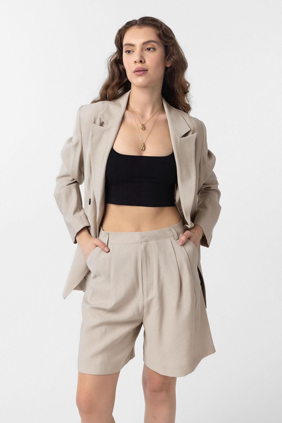 Antioch Bej Kruvaze Kadın Blazer Ceket