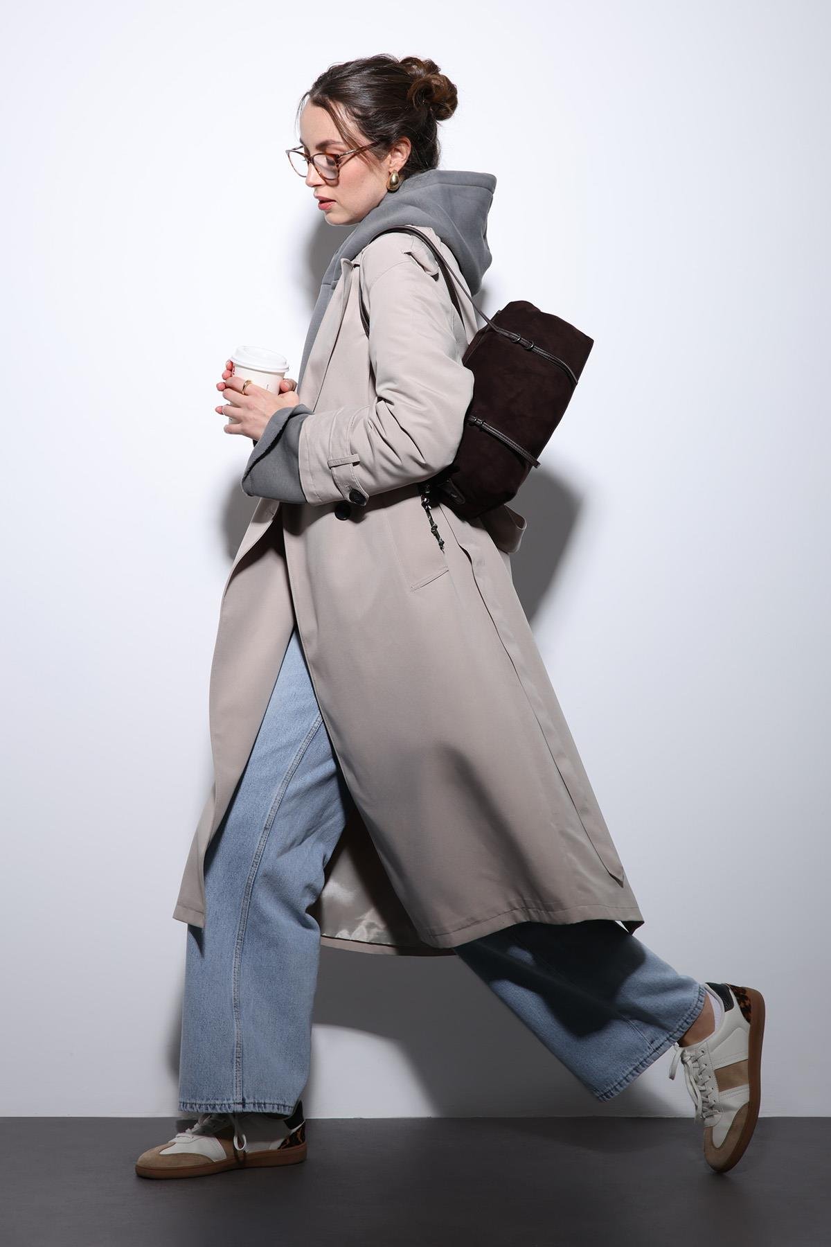 Antioch Bej Kruvaze Kemerli Kadın Trençkot