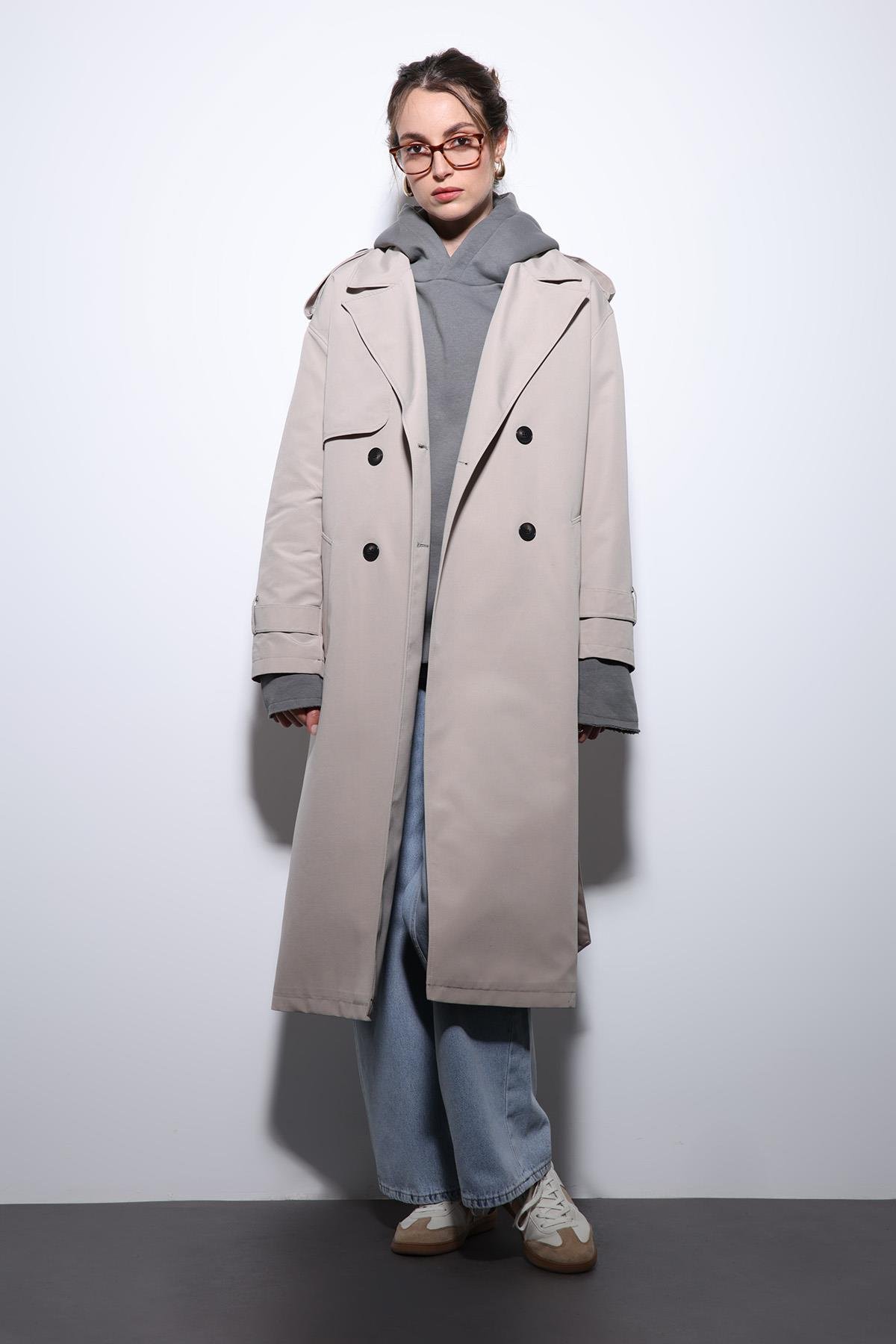 Antioch Bej Kruvaze Kemerli Kadın Trençkot