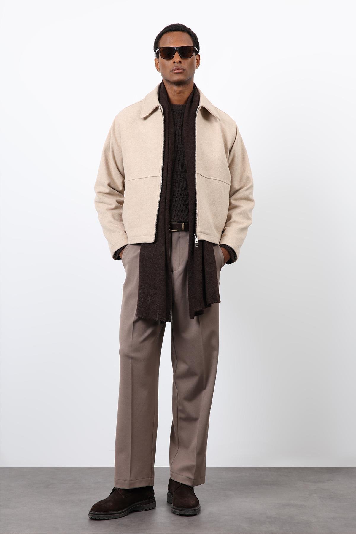 Antioch Bej Regular Fit Dokulu Erkek Mont