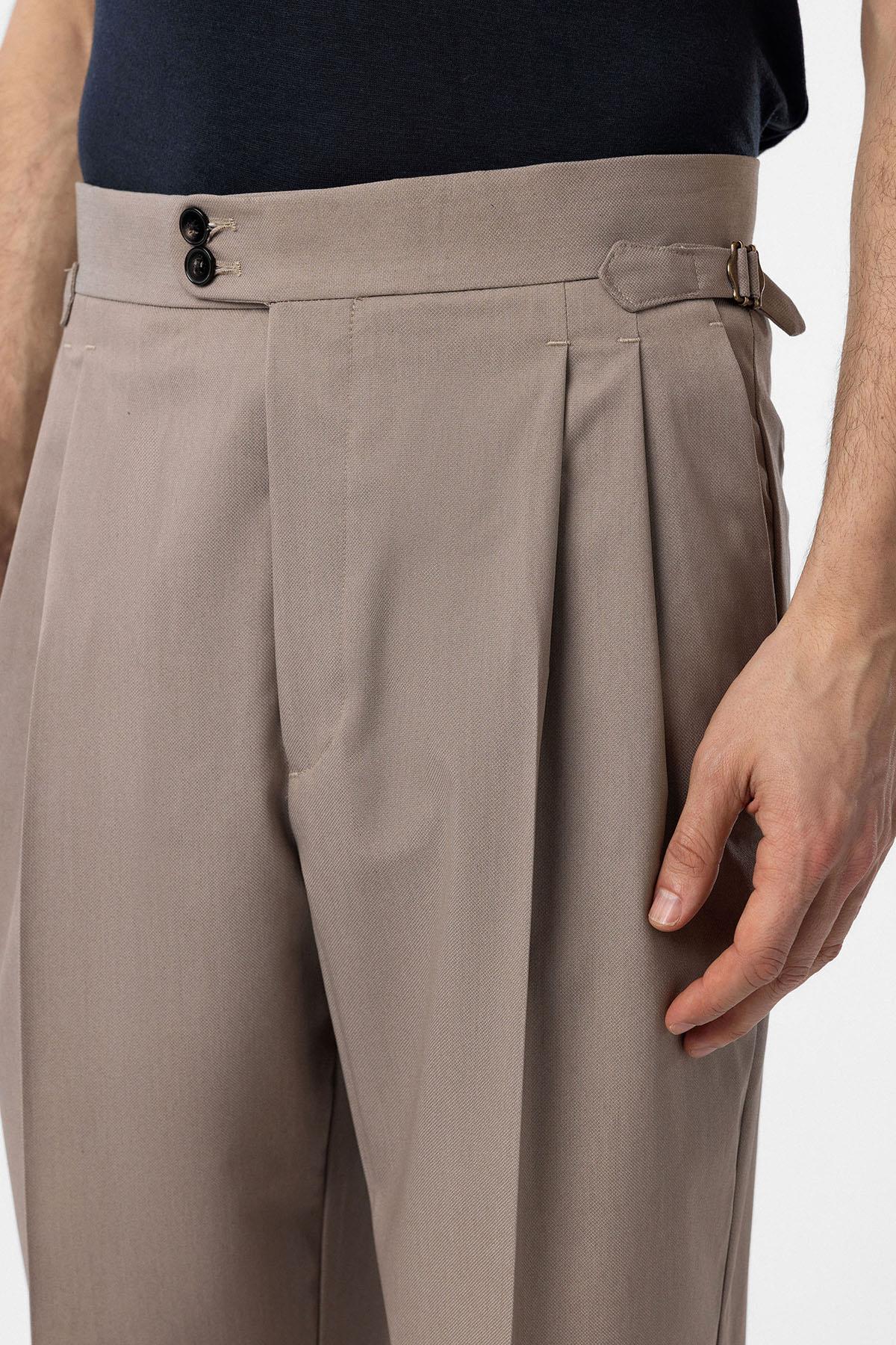 Antioch Bej Yüksek Bel İtalyan Kalıp Pileli Erkek Pantolon