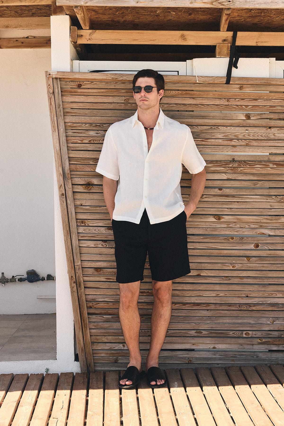 Antioch Beyaz 100% Keten Relaxed Erkek Gömlek