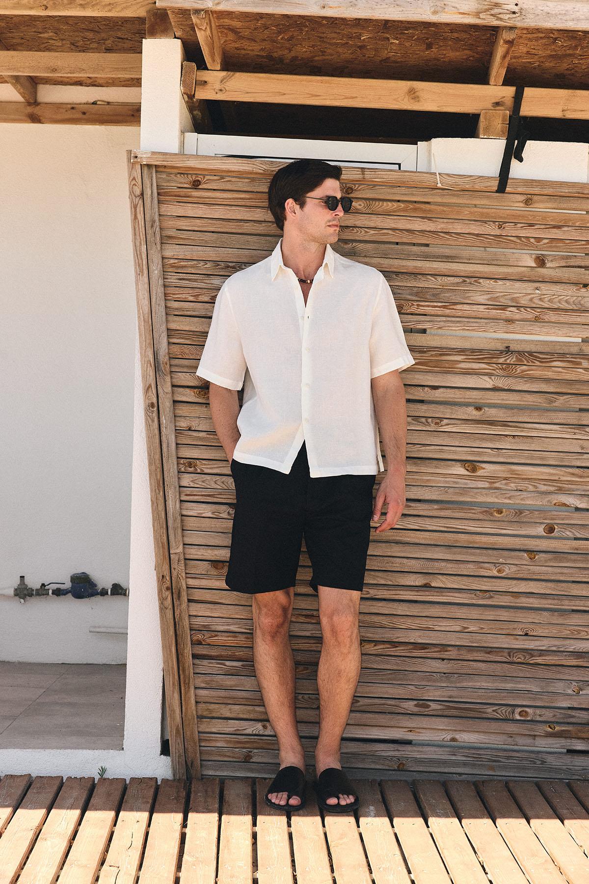 Antioch Beyaz 100% Keten Relaxed Erkek Gömlek