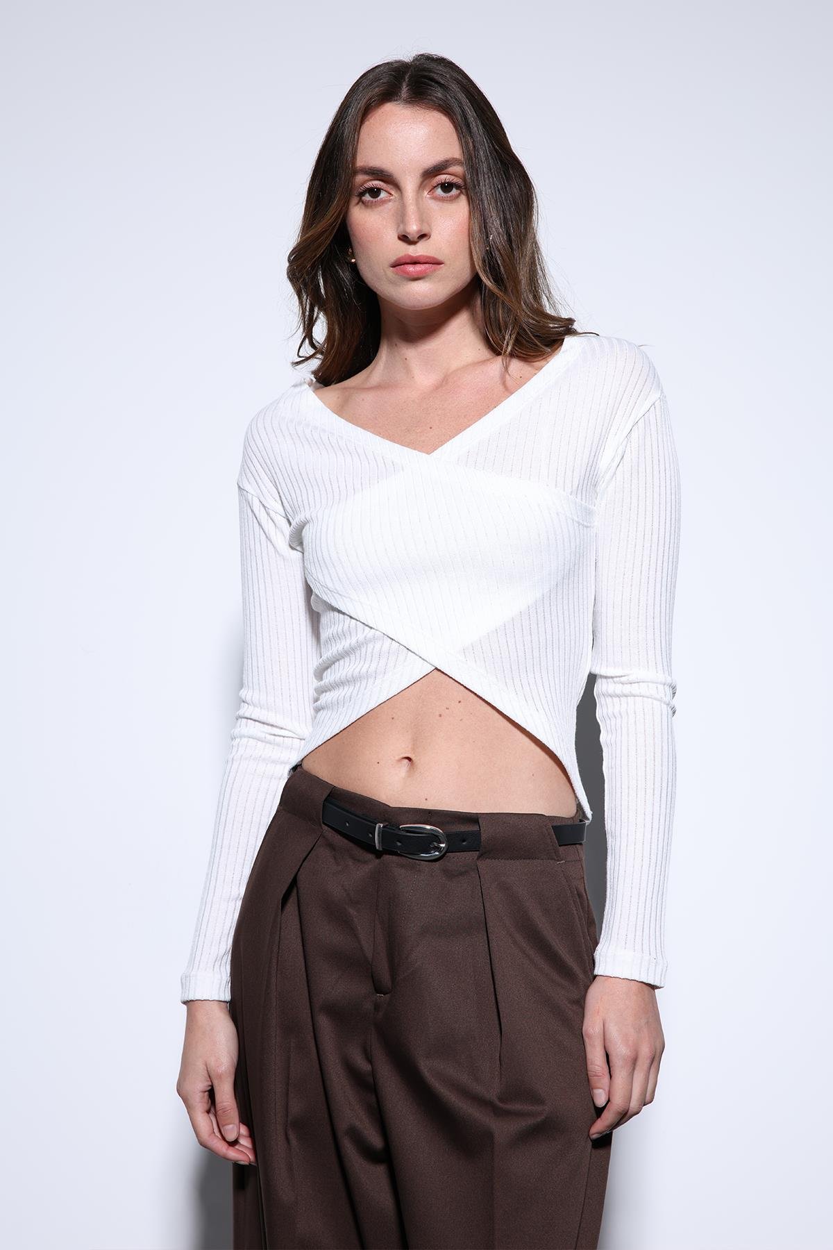 Antioch Beyaz Kruvaze Kadın Bluz