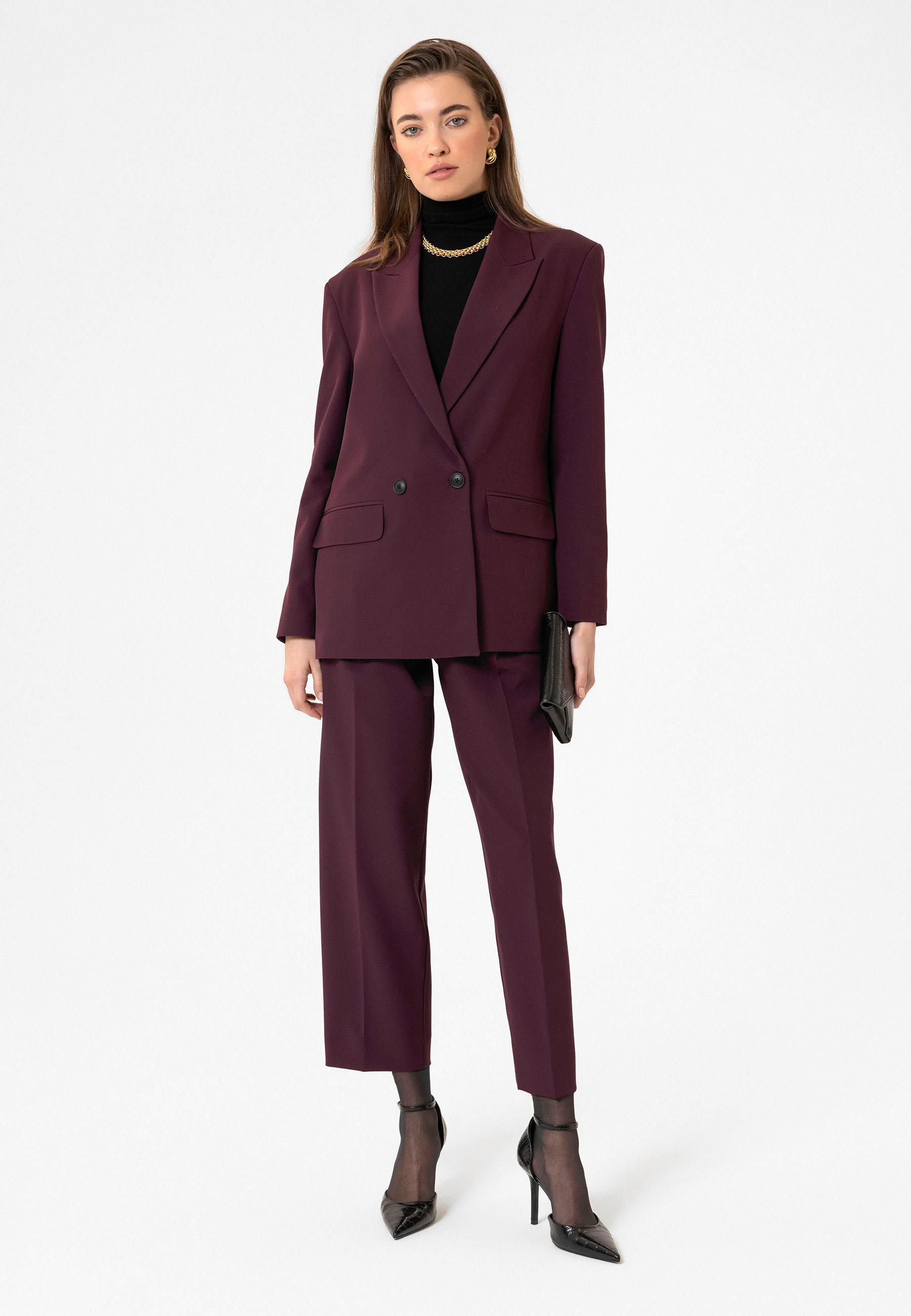 Antioch Bordo Kadın Kruvaze Kapama Oversize Blazer Ceket