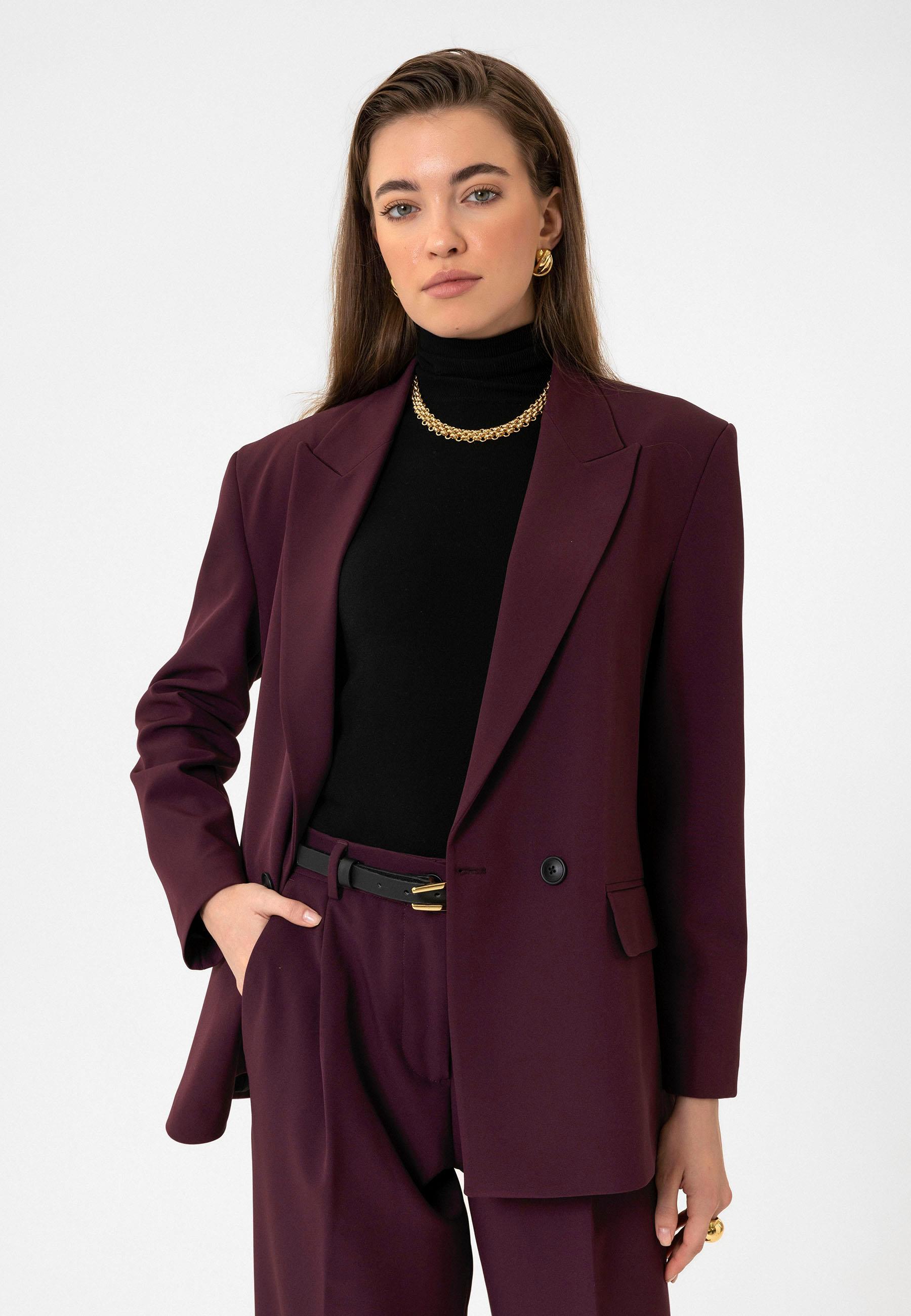 Antioch Bordo Kadın Kruvaze Kapama Oversize Blazer Ceket