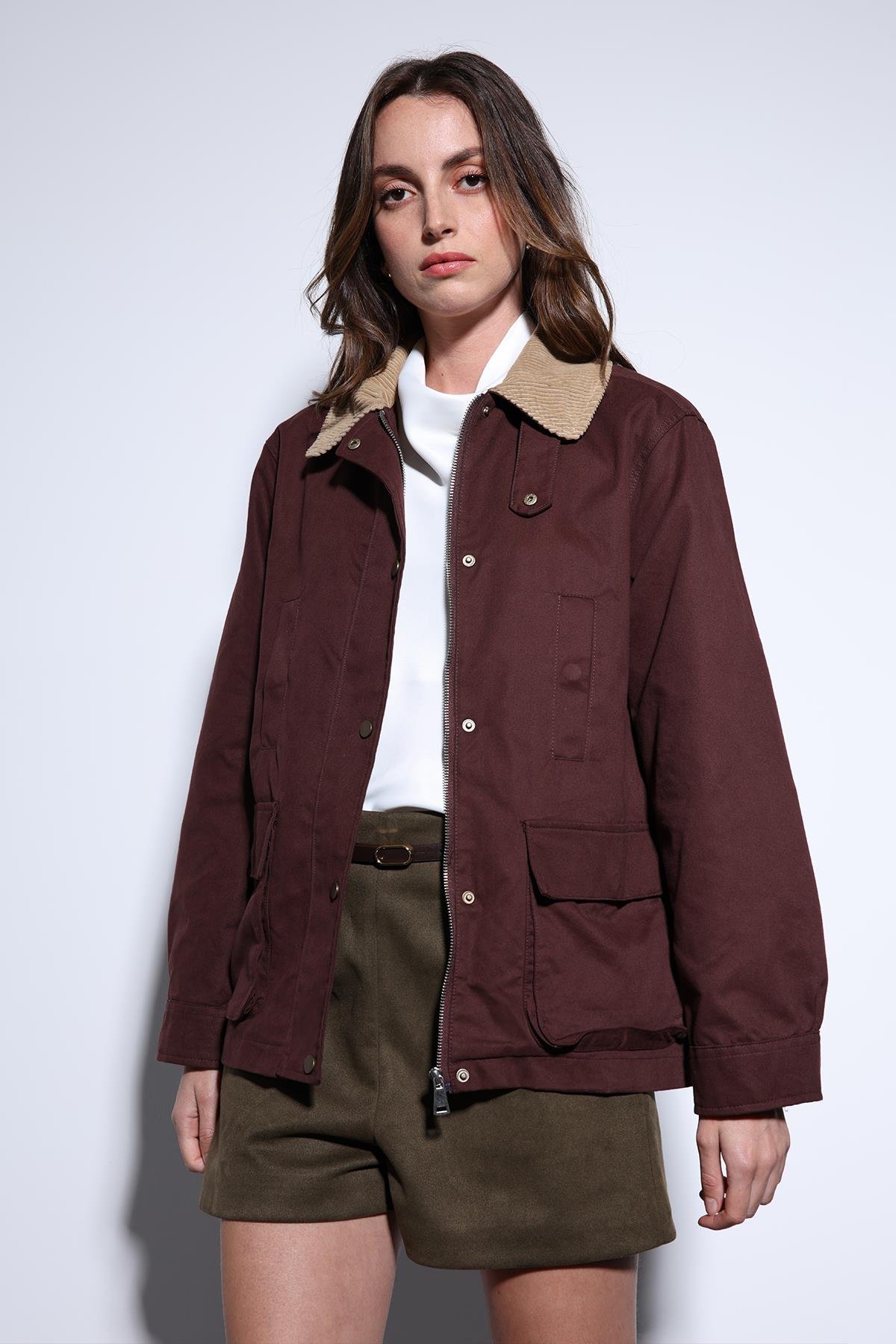 Antioch Bordo Kontrast Yaka Kadın Ceket