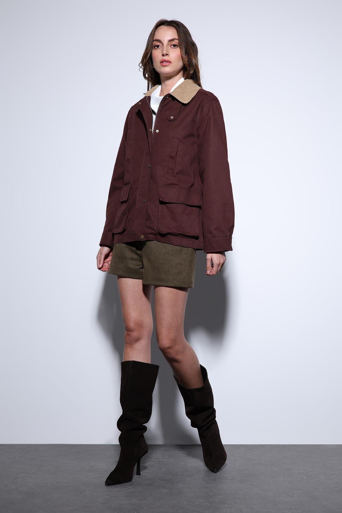 Antioch Bordo Kontrast Yaka Kadın Ceket