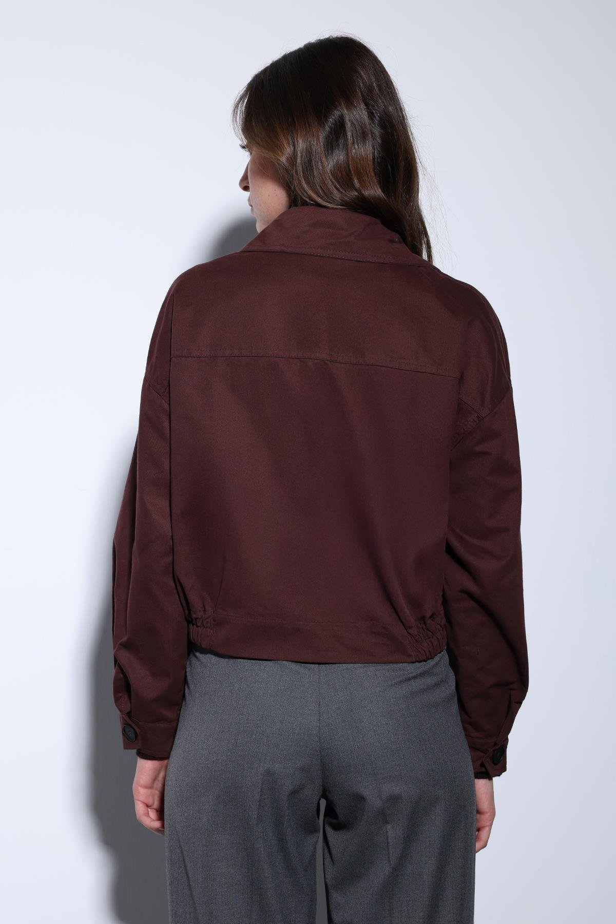 Antioch Bordo Kruvaze Kısa Kadın Trençkot