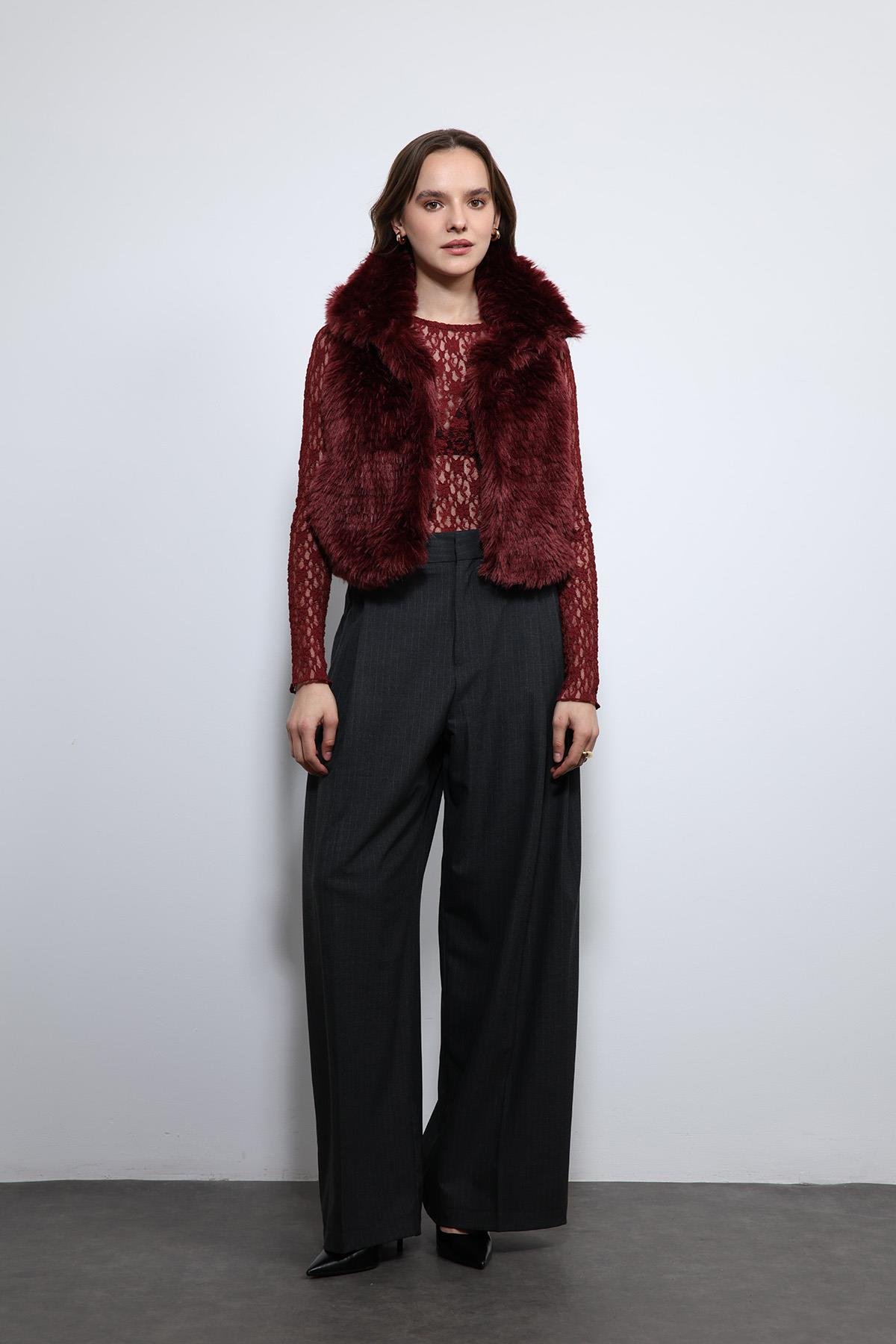 Antioch Bordo Peluş Görünümlü Yelek