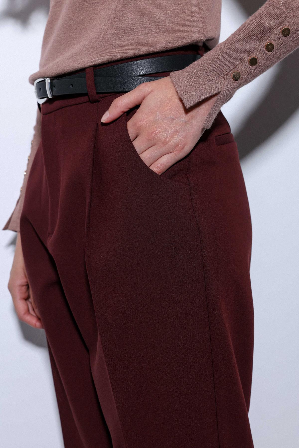 Antioch Bordo Pensli Kadın Pantolon