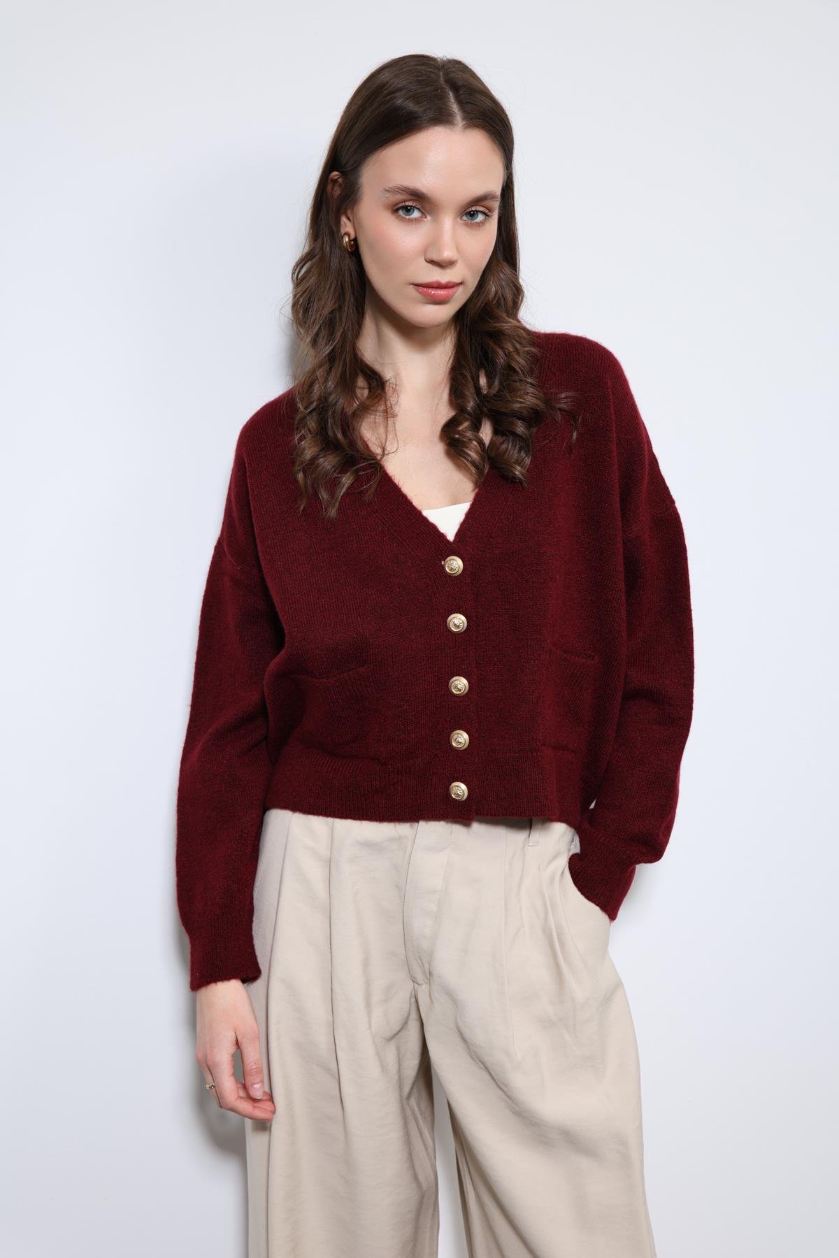 Antioch Bordo Yün Karışımlı Hırka