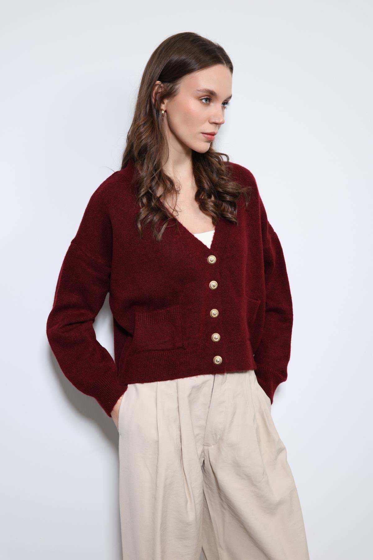 Antioch Bordo Yün Karışımlı Hırka