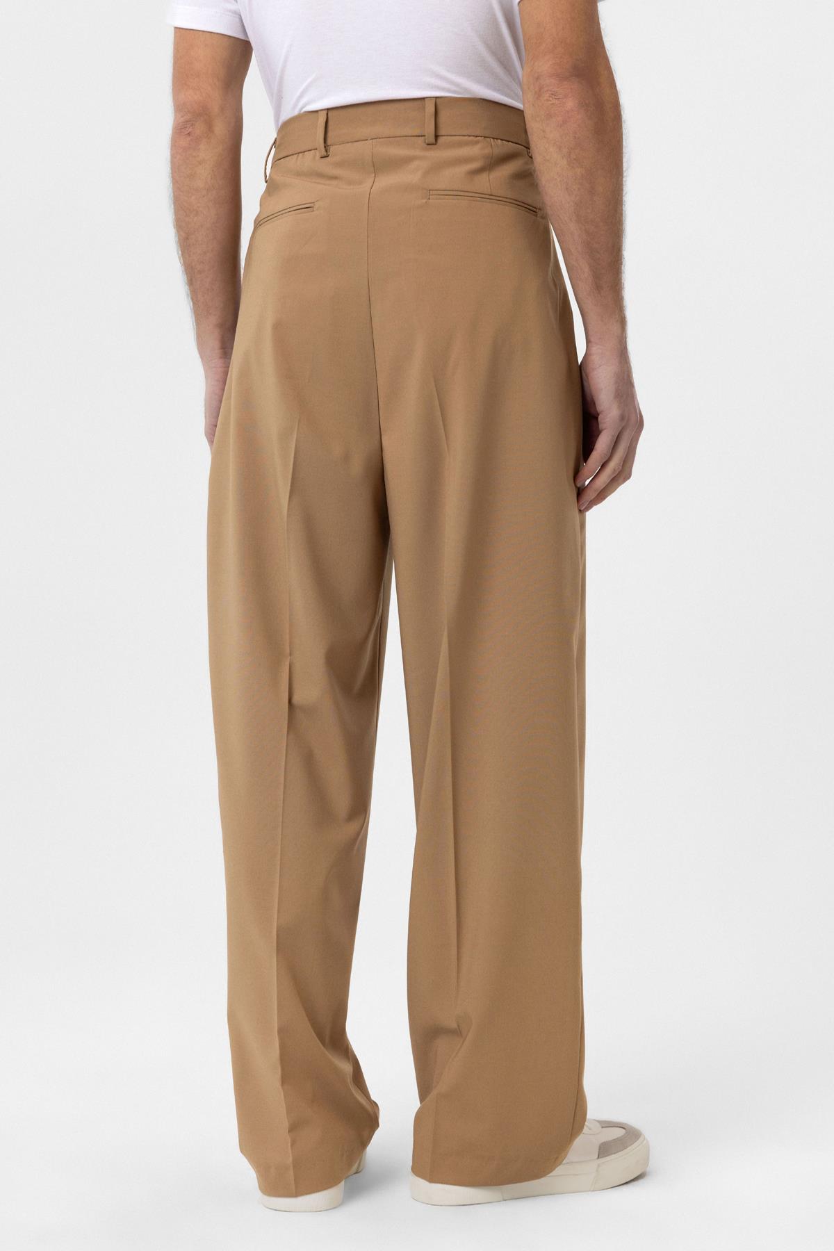 Antioch Camel Baggy Yüksek Bel Erkek Kumaş Pantolon