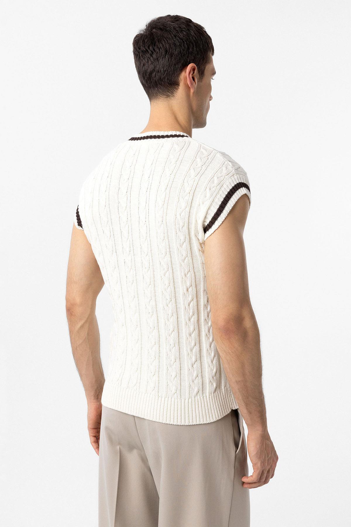 Antioch Ekru 100% Pamuk Örgü Erkek Yelek