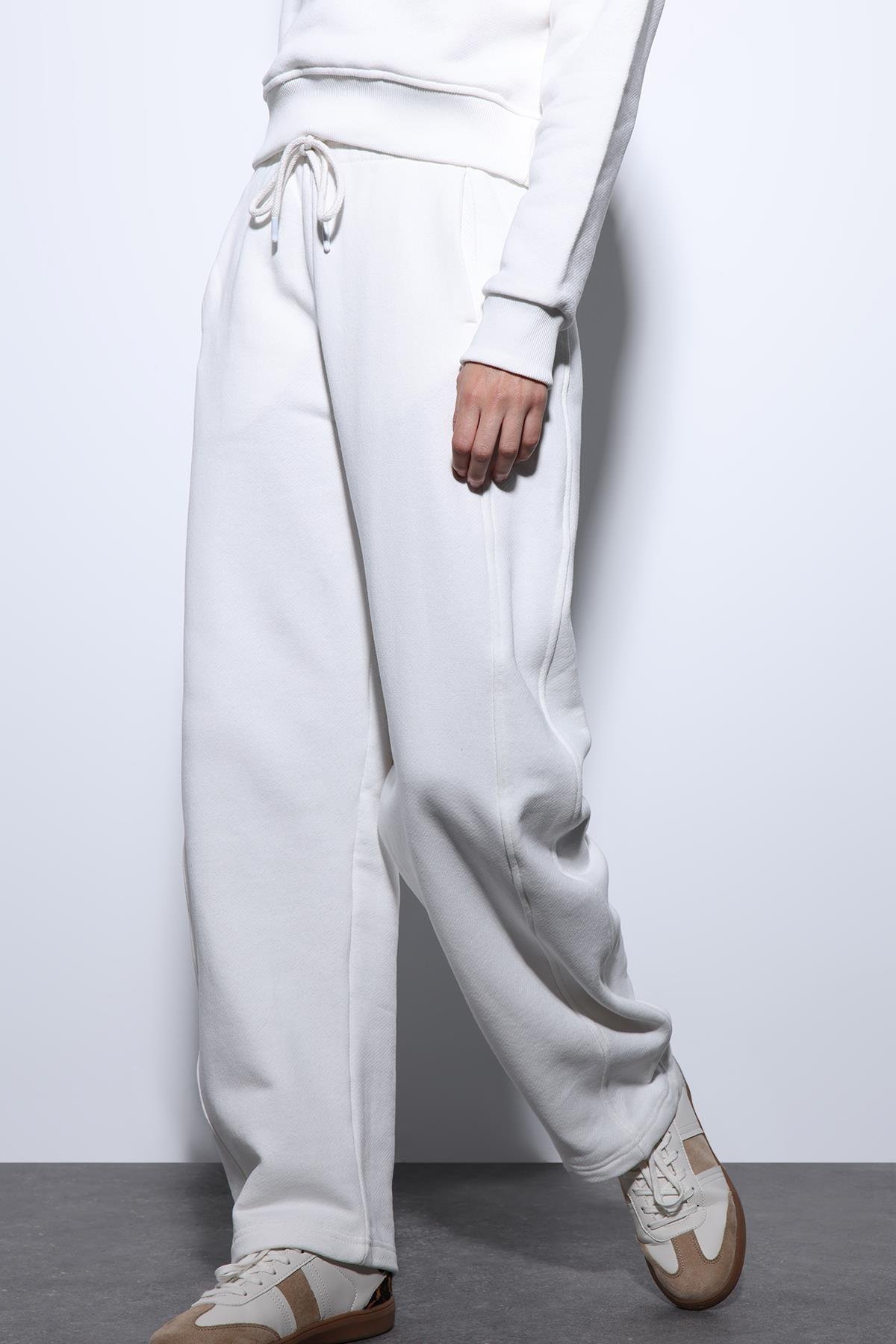 Antioch Ekru Basic Düz Paça Kadın Eşofman Altı