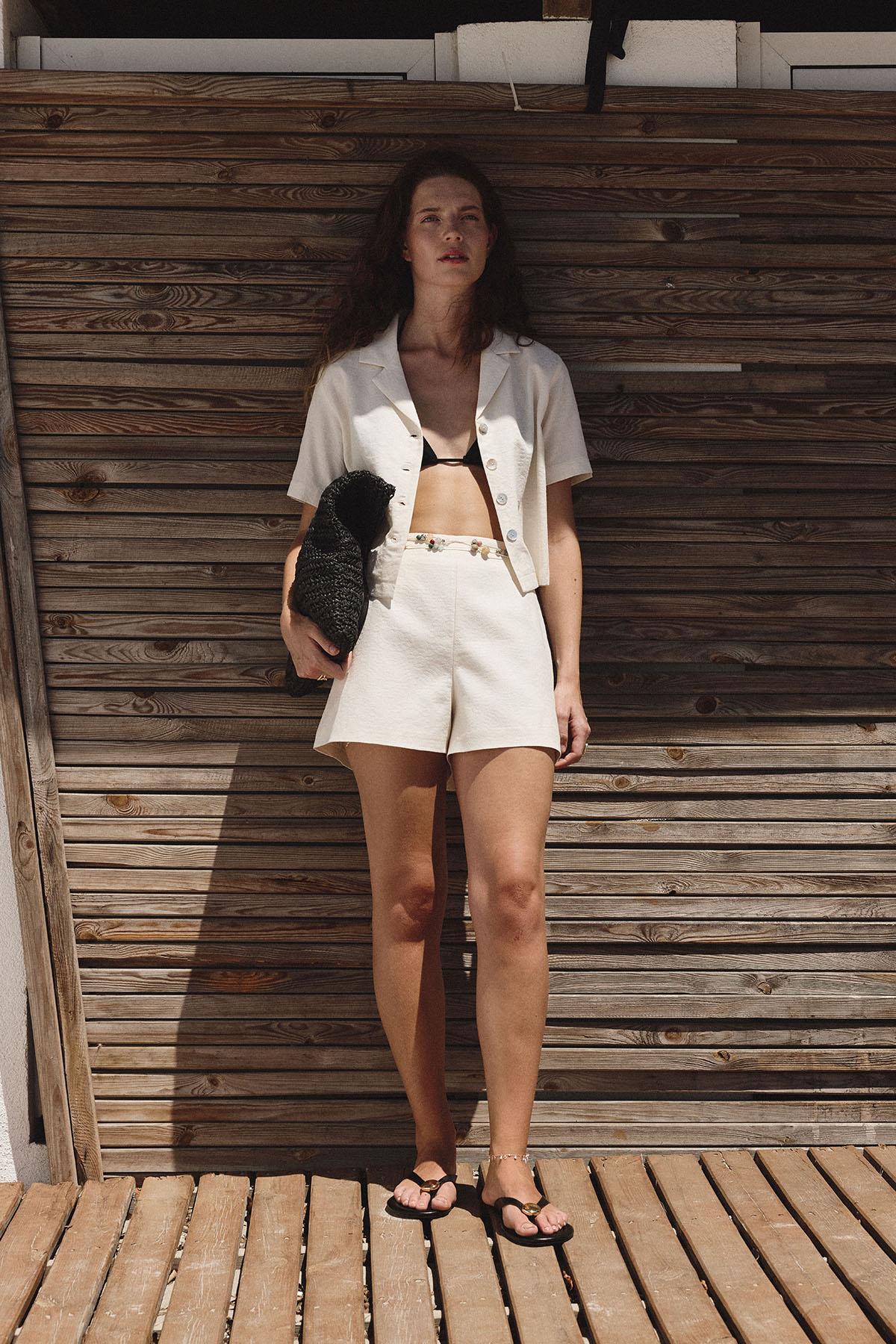 Antioch Ekru Gömlek Şort Kadın Takım