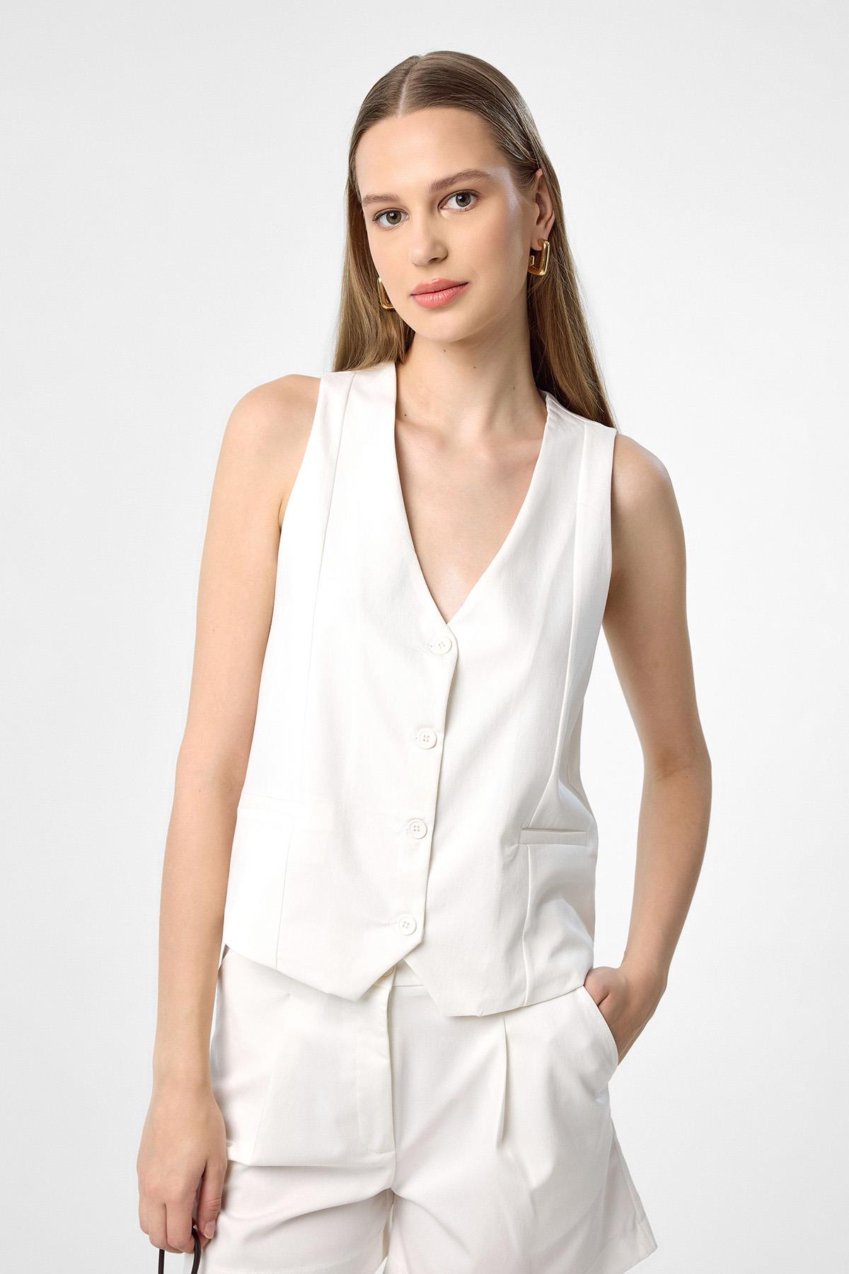 Antioch Ekru Yelek-Şort Kadın Takım