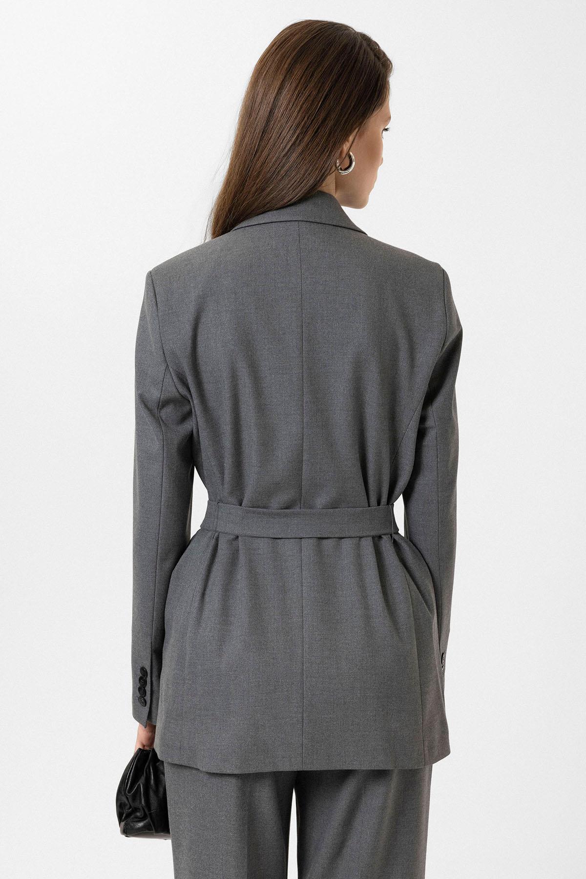 Antioch Gri Kadın Kemerli Blazer Ceket