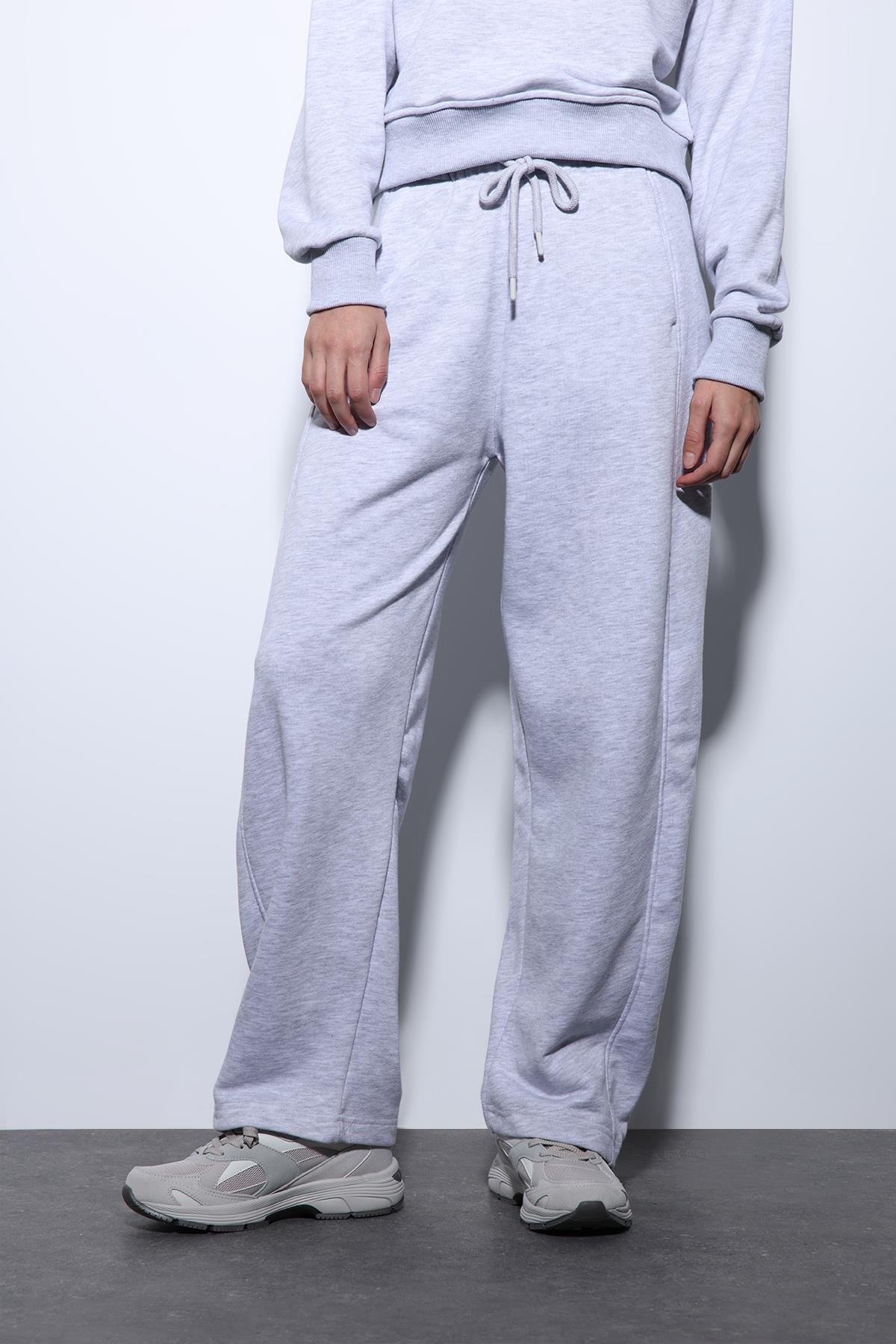 Antioch Gri Melanj Basic Düz Paça Kadın Eşofman Altı