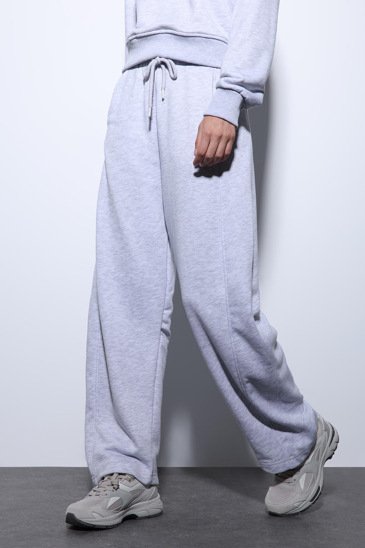 Antioch Gri Melanj Basic Düz Paça Kadın Eşofman Altı