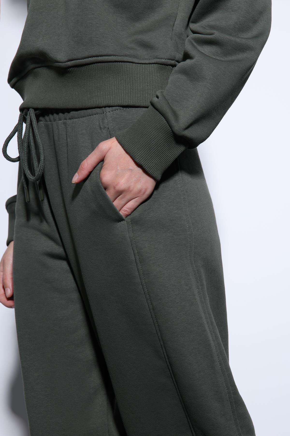 Antioch Haki Basic Düz Paça Kadın Eşofman Altı