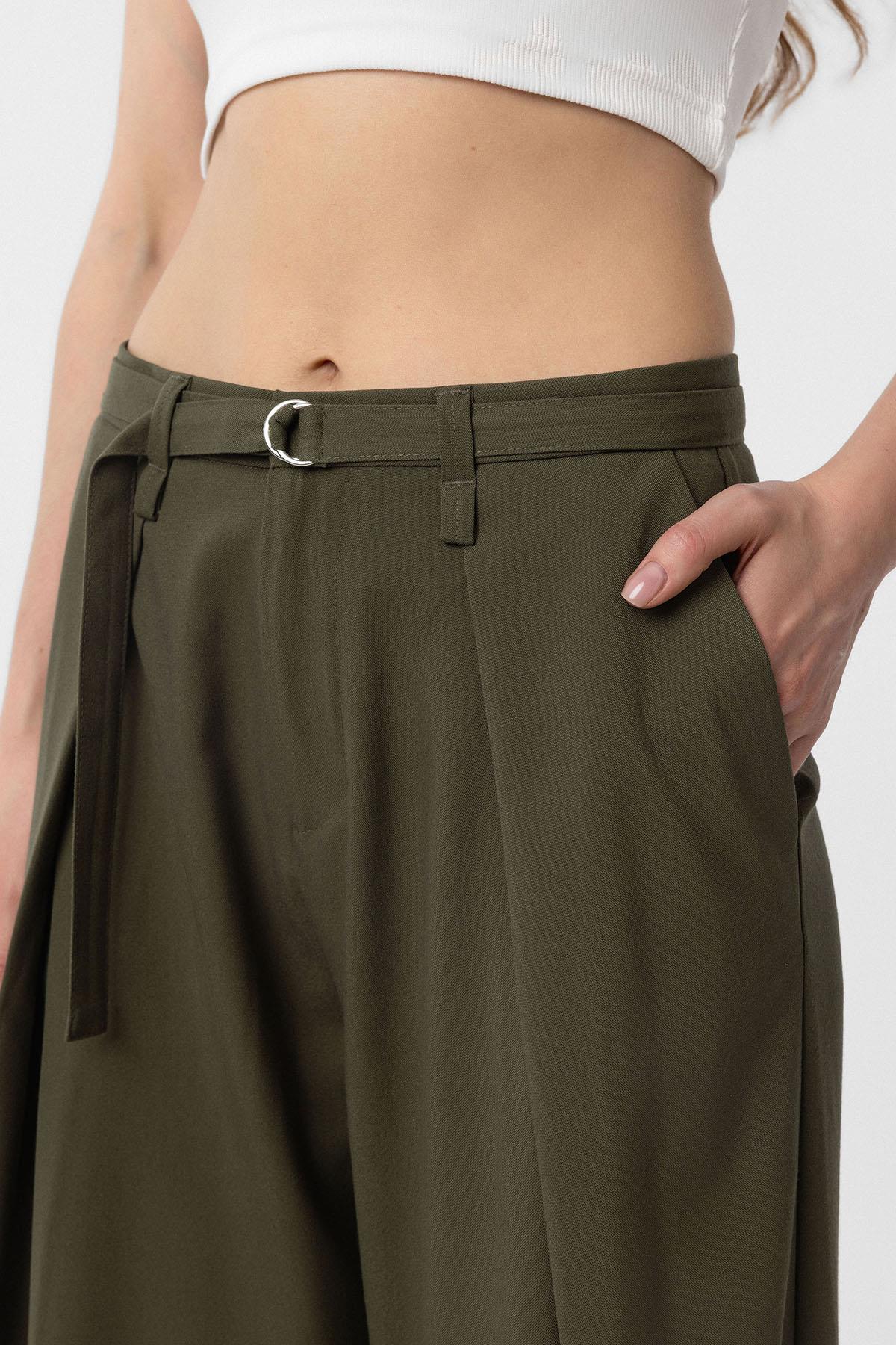 Antioch Haki Kemerli Pilili Kadın Pantolon