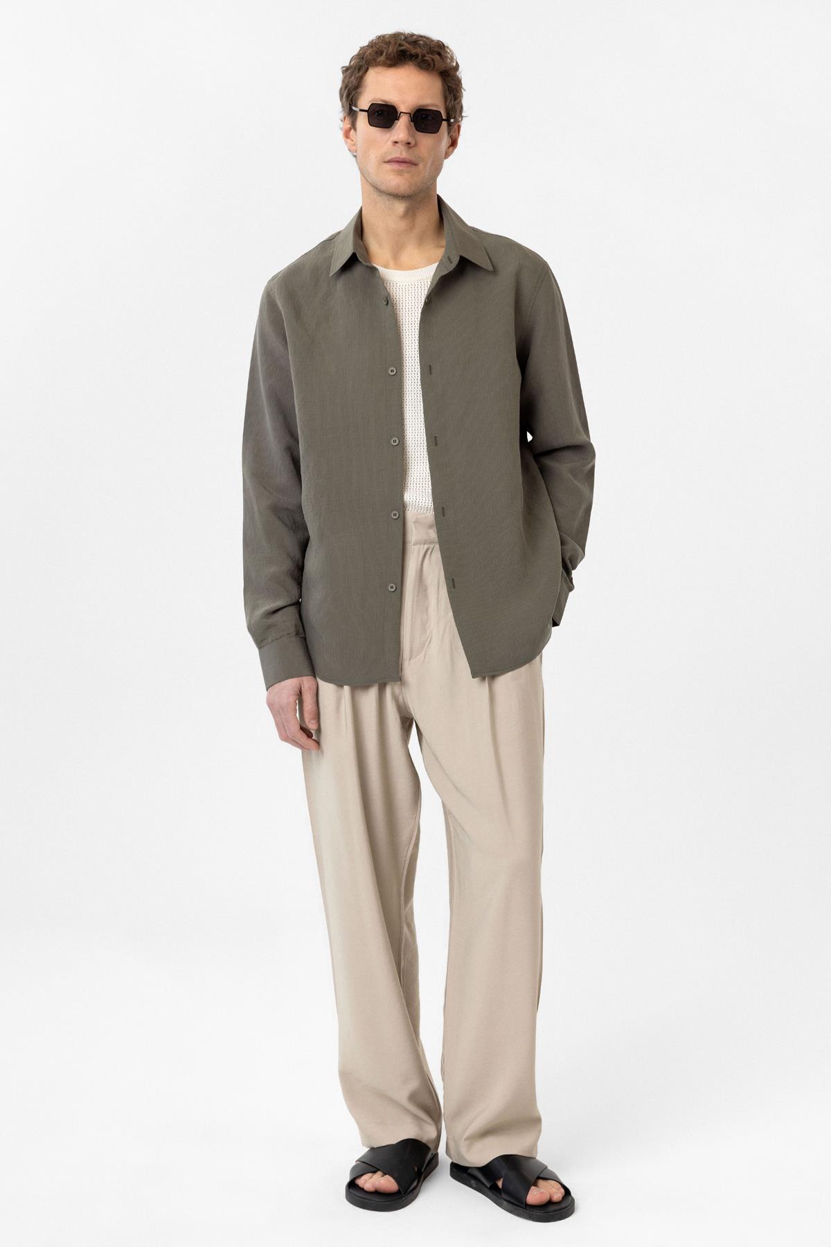 Antioch Haki Relax Fit Modal Kumaş Erkek Gömlek