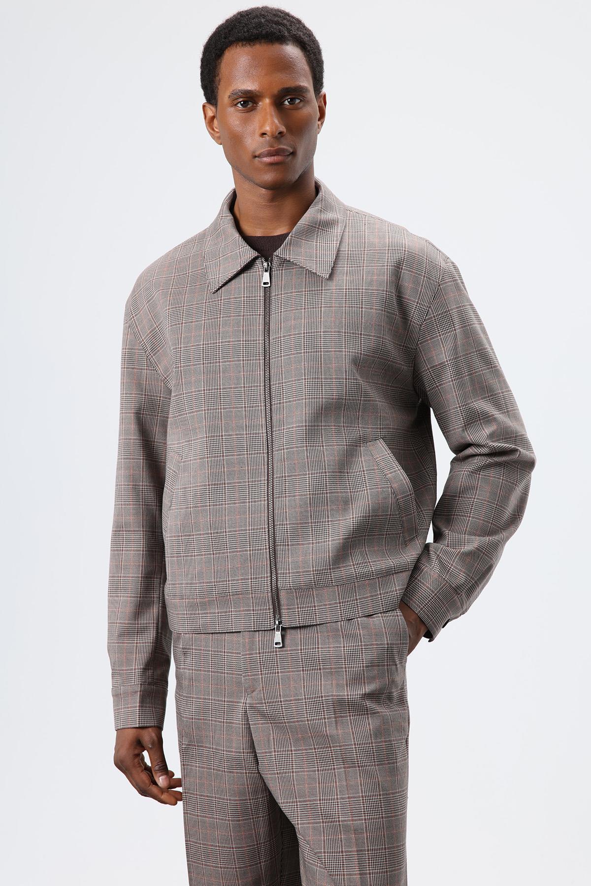 Antioch Kahve Ekoseli Mevsimlik Erkek Mont