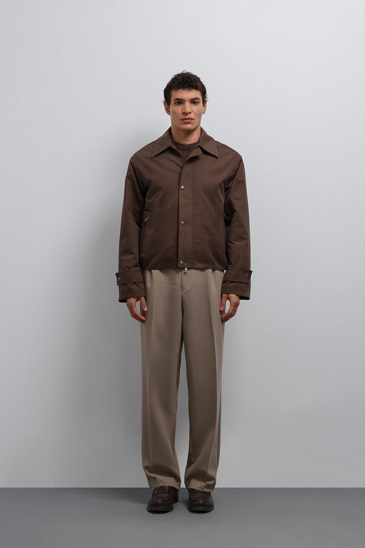 Antioch Kahve Kontrast Yaka Teknik Erkek Mont