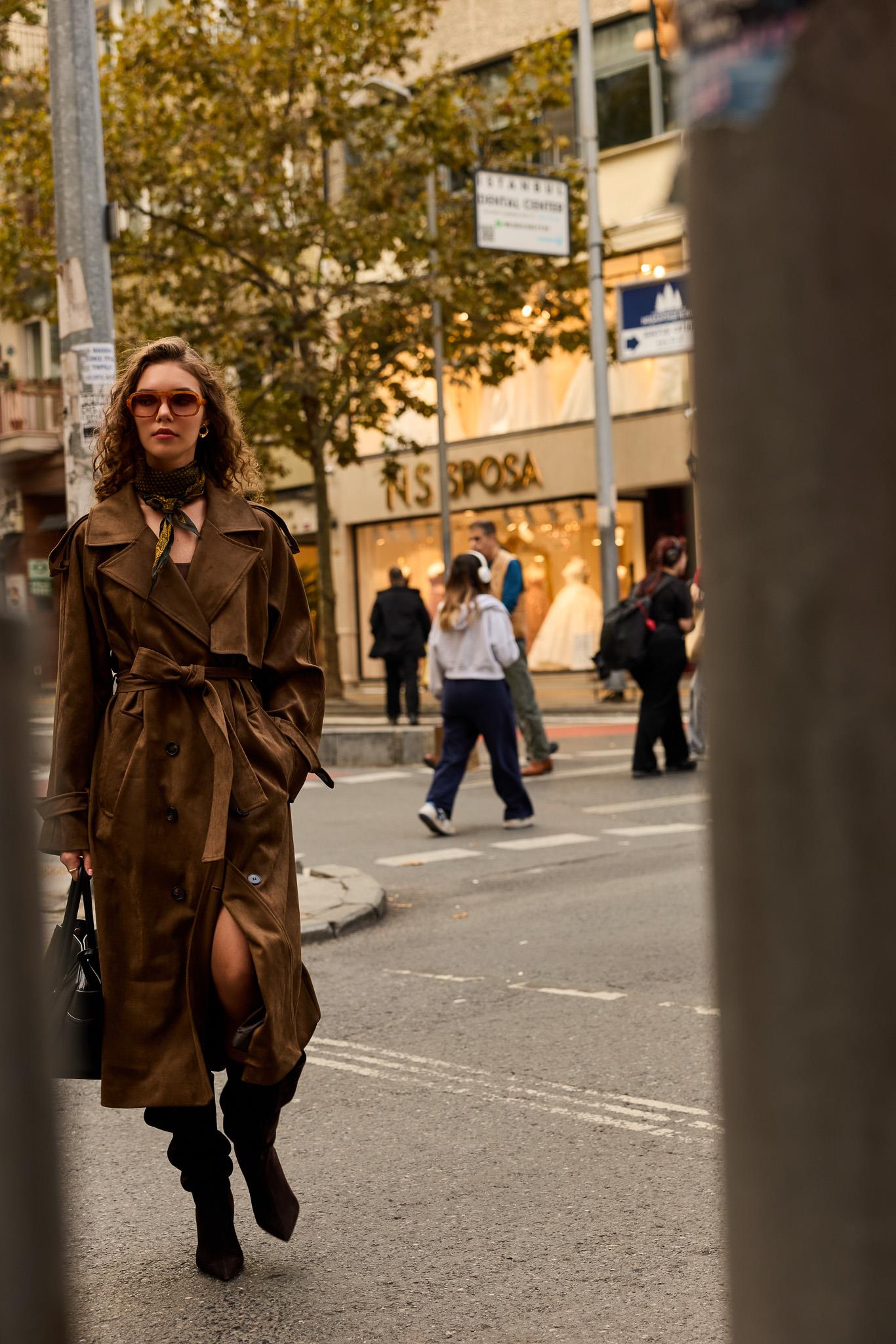 Antioch Kahve Kruvaze Süet Görünümlü Premium Kadın Trençkot