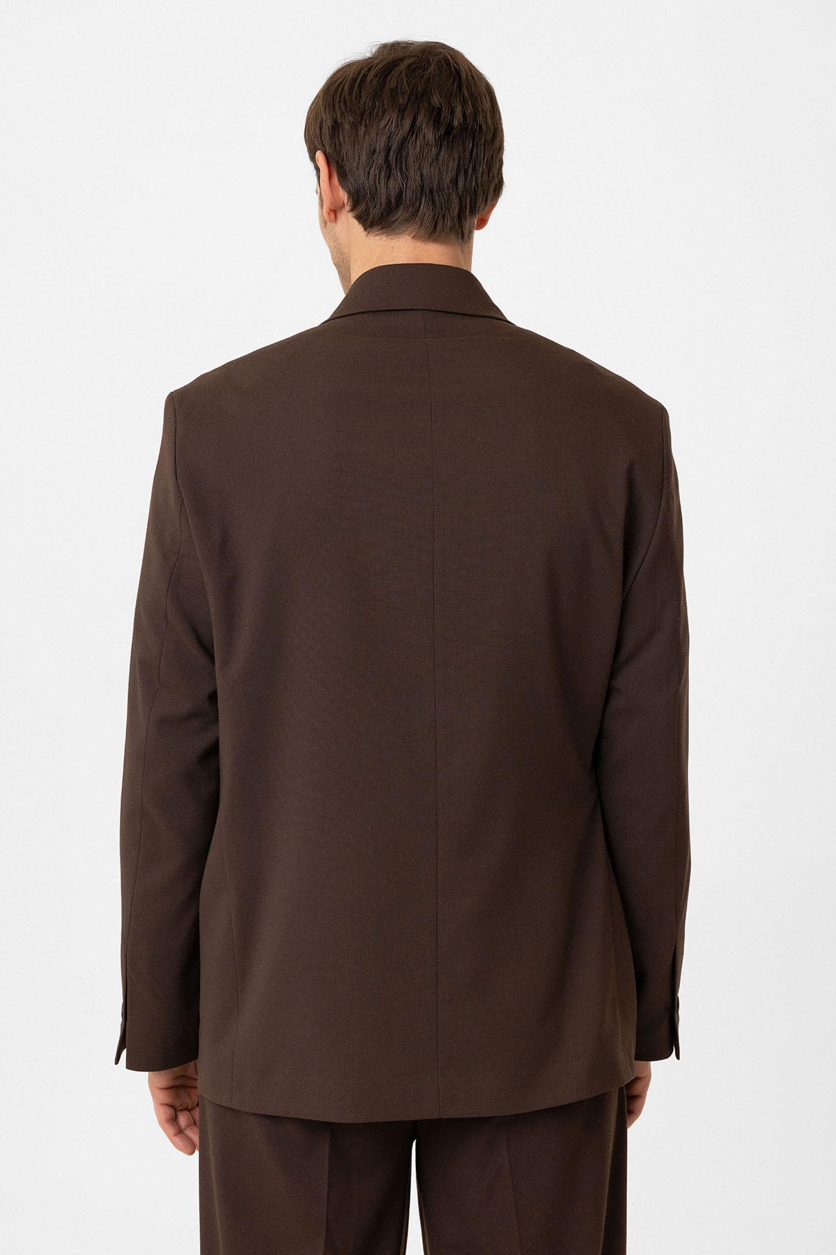 Antioch Kahve Kuşaklı Relax Fit Erkek Blazer Ceket