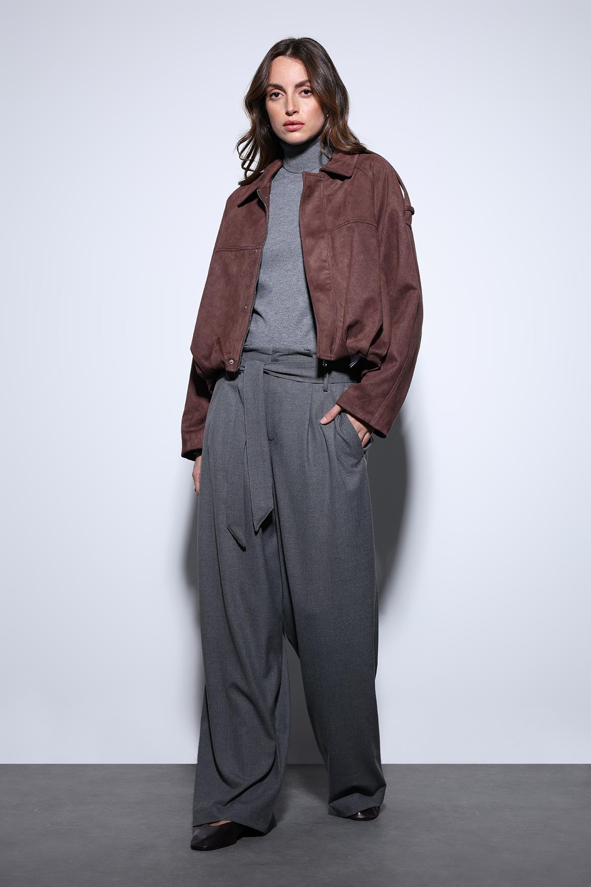 Antioch Kahve Süet Görünümlü Bomber Kadın Mont