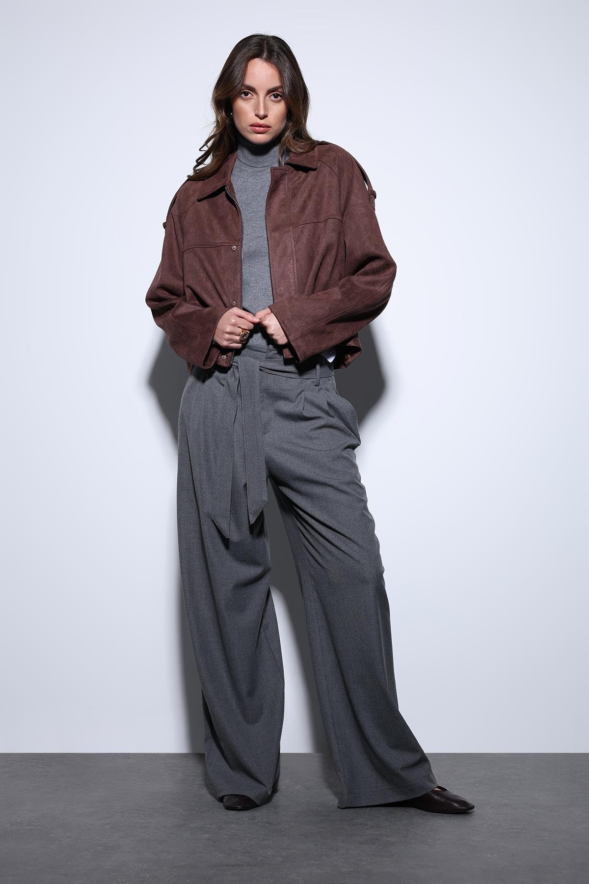 Antioch Kahve Süet Görünümlü Bomber Kadın Mont