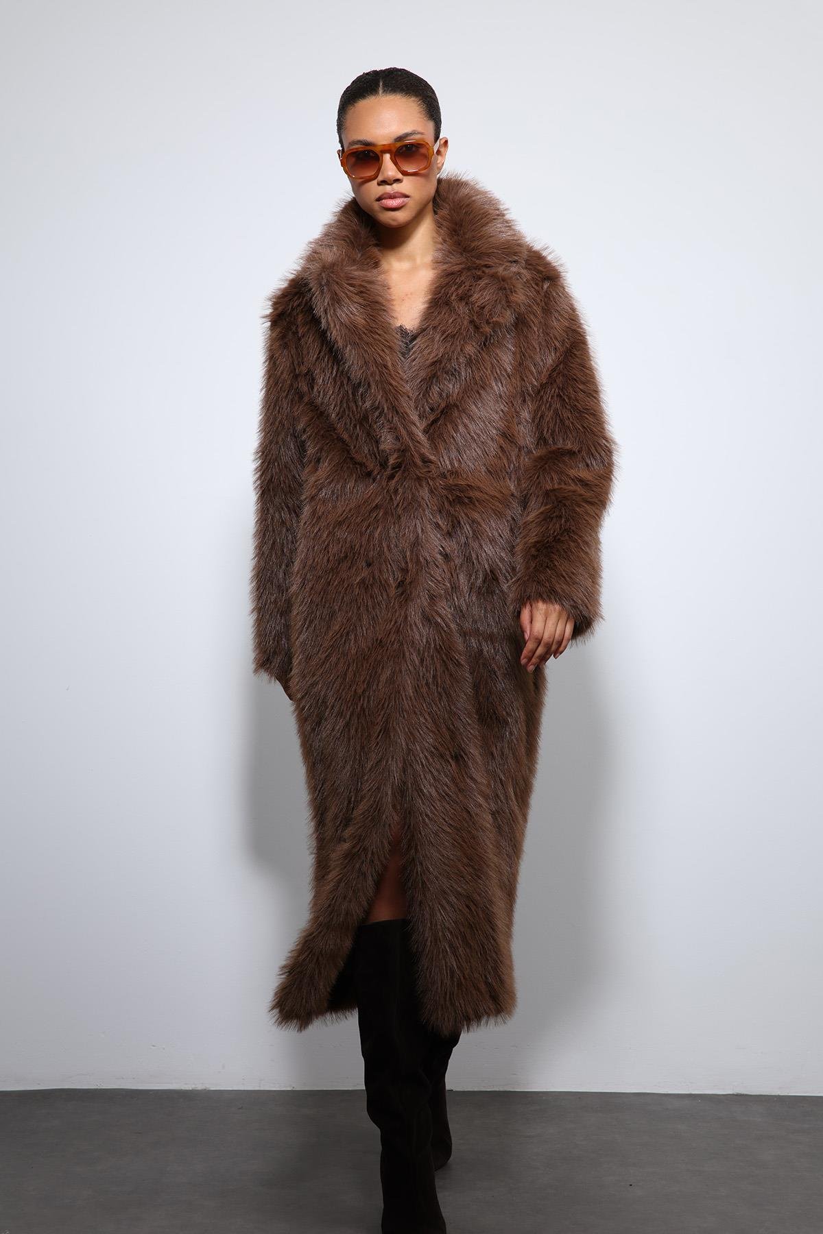 Antioch Kahve Suni Kürklü Uzun Kaban