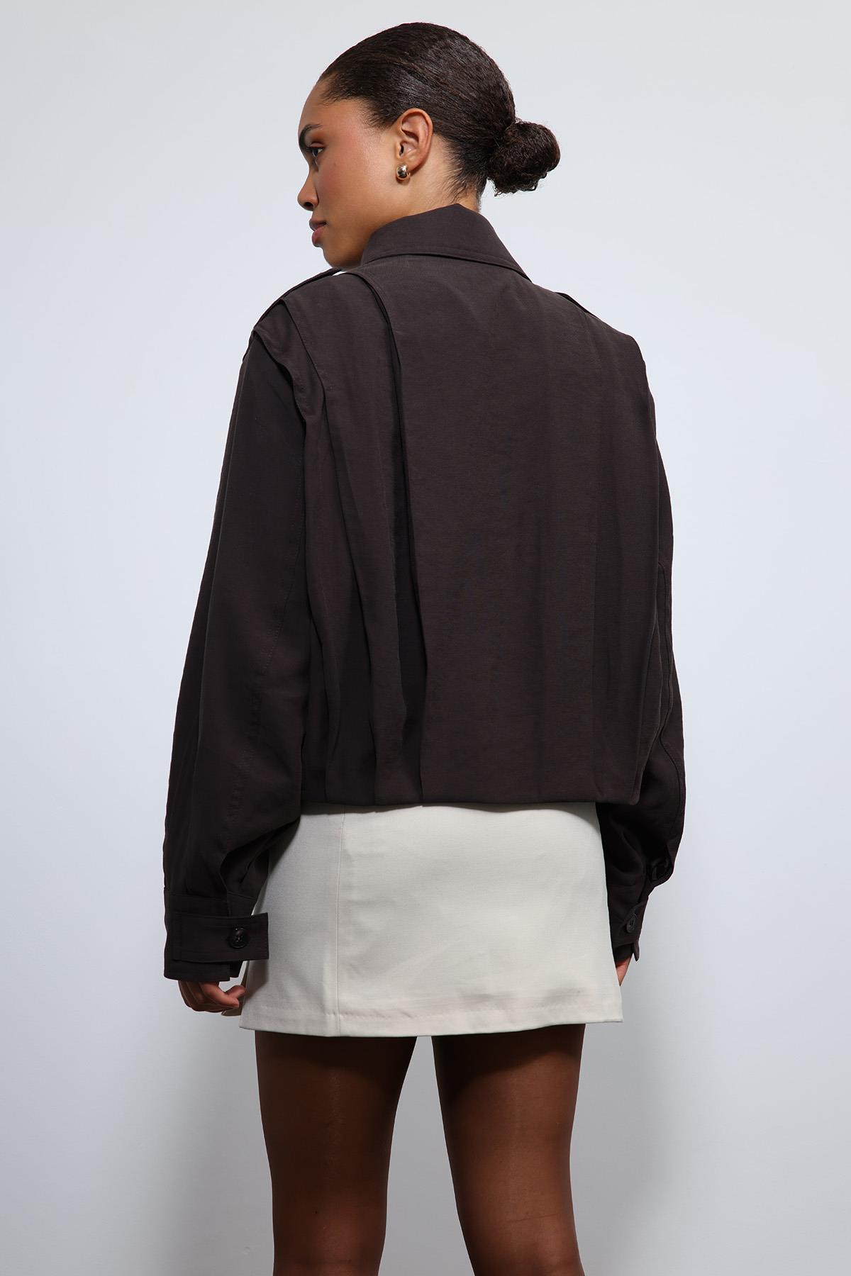 Antioch Koyu Kahve Pile Detaylı Dik Yaka Mont