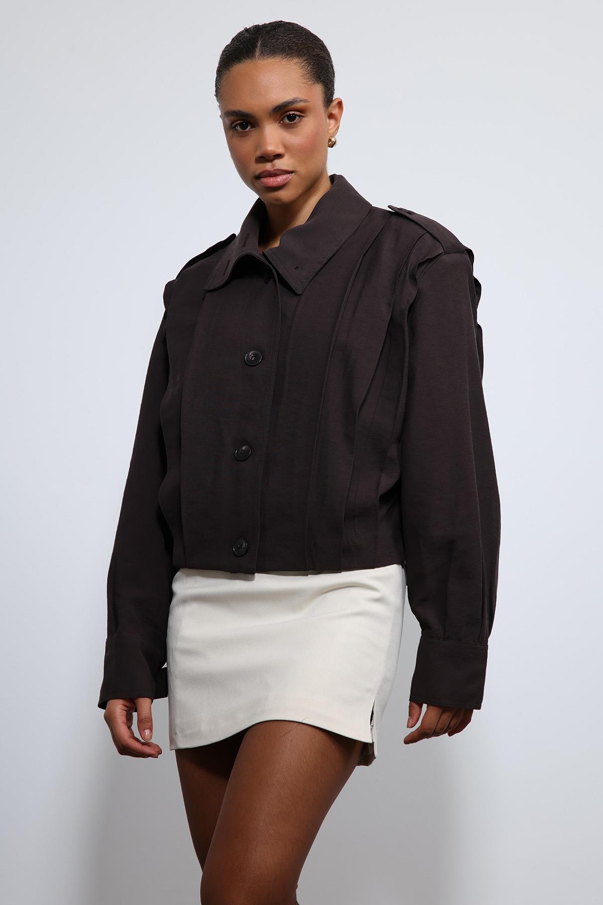 Antioch Koyu Kahve Pile Detaylı Dik Yaka Mont