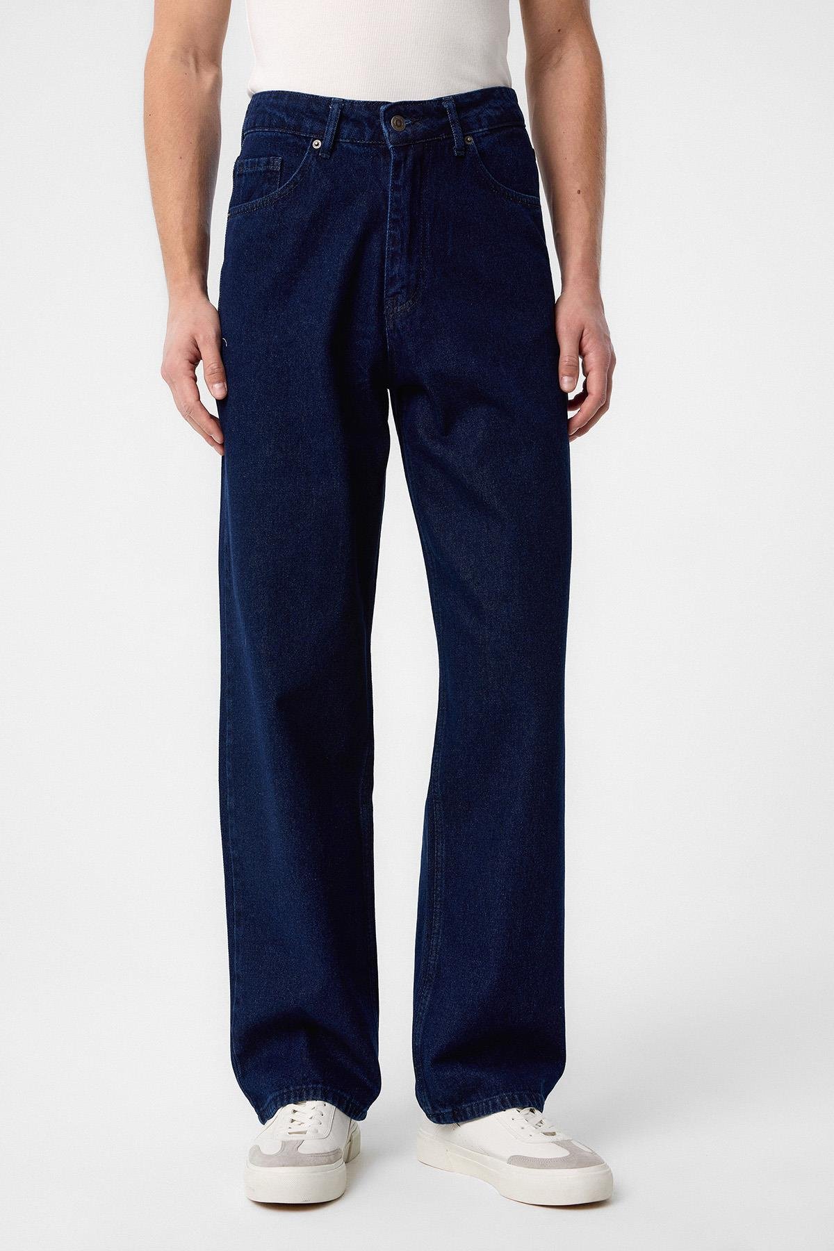 Antioch Koyu Lacivert Yüksek Bel Relaxed Fit Erkek Kot Pantolon