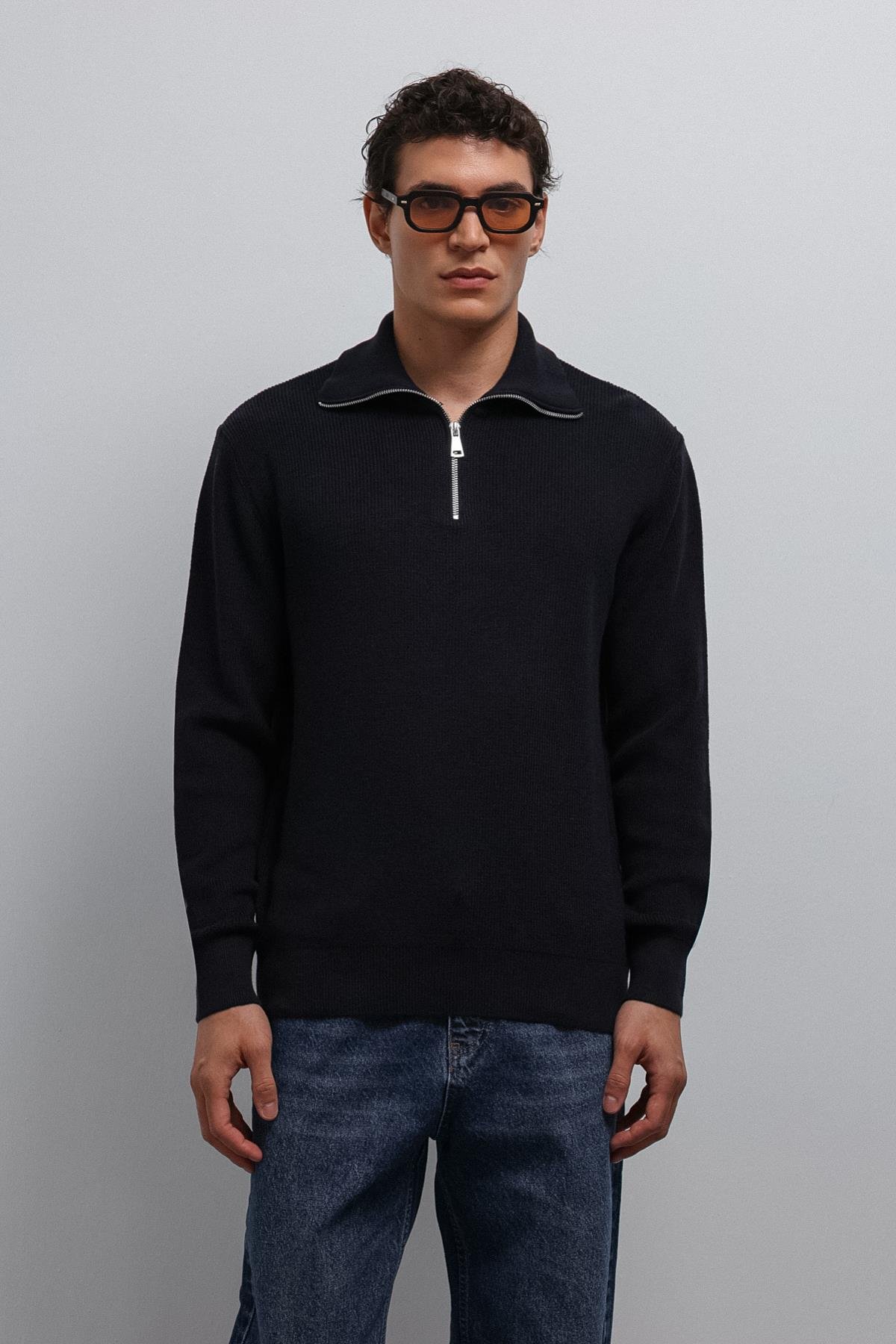 Antioch Lacivert Fermuarlı Triko Erkek Kazak