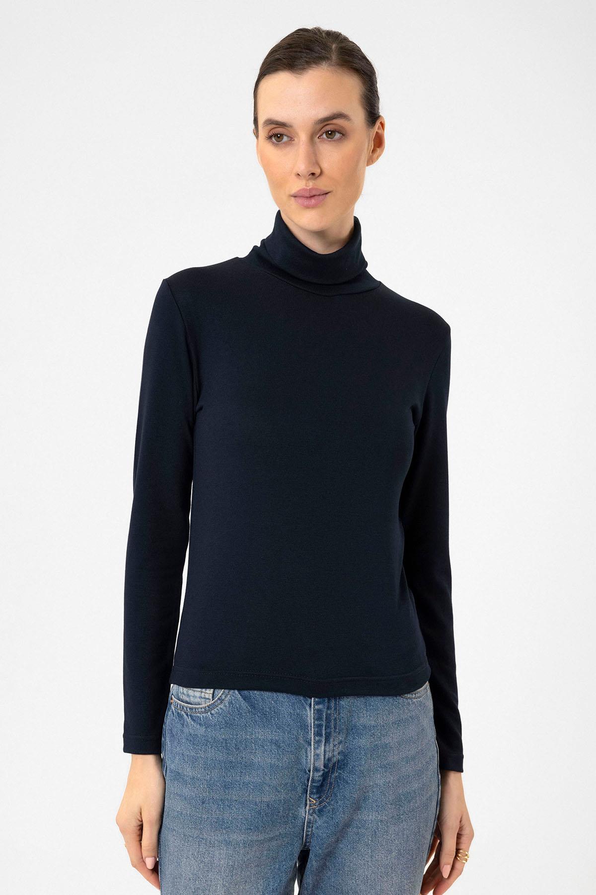 Antioch Lacivert Kadın Boğazlı Triko Kazak