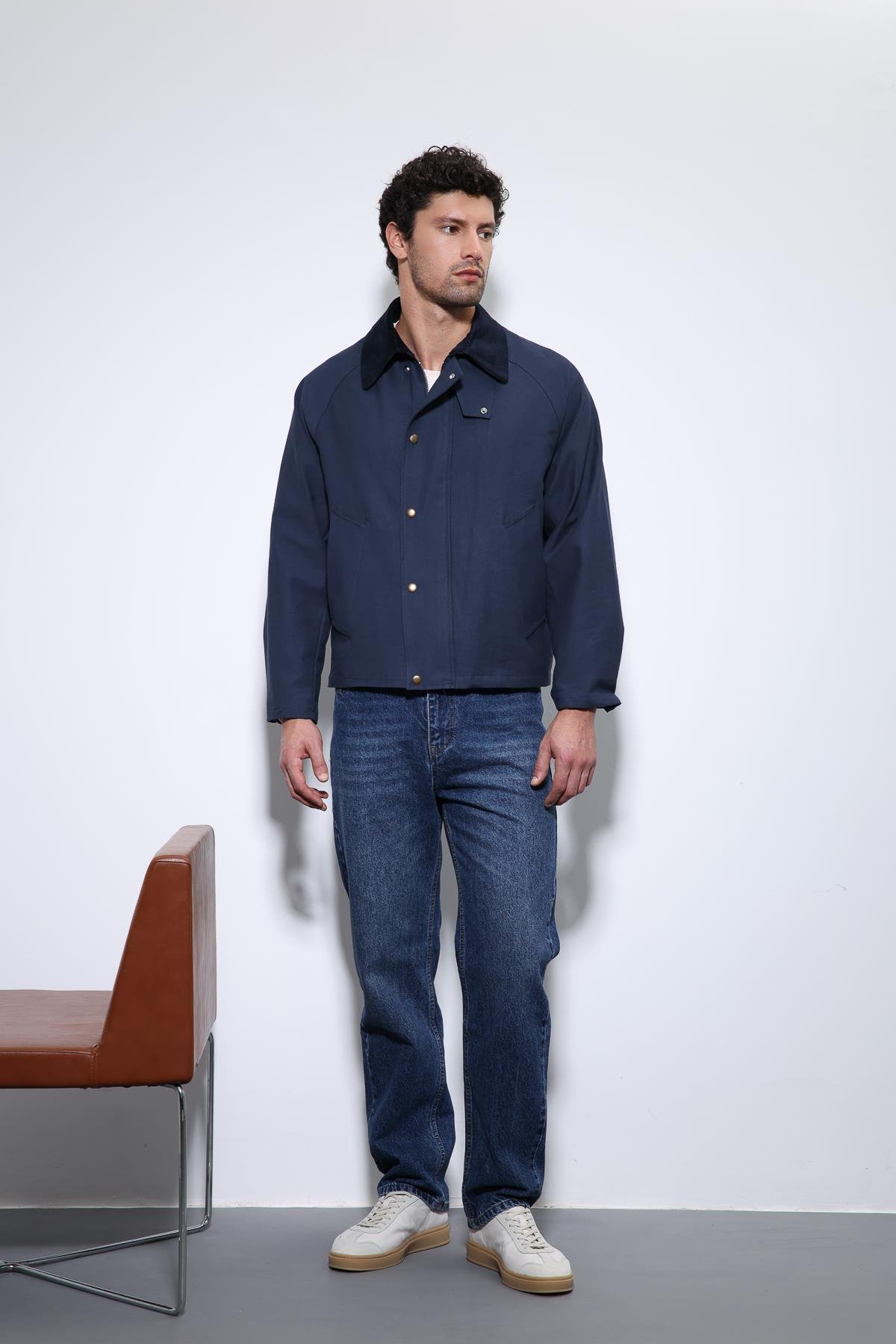 Antioch Lacivert Kontrast Yaka Erkek Ceket