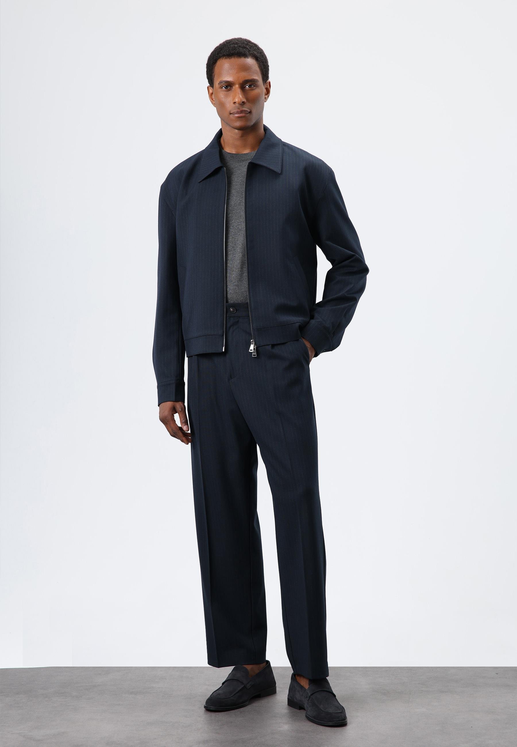 Antioch Lacivert Relax Fit Çizgili Erkek Pantolon