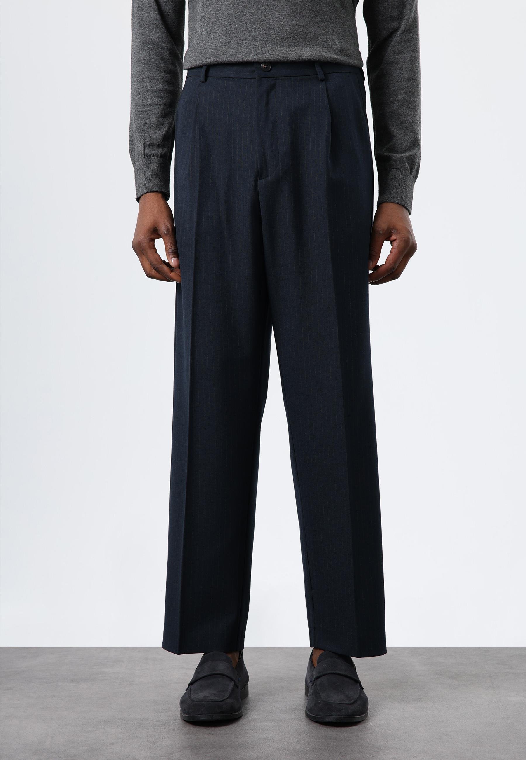 Antioch Lacivert Relax Fit Çizgili Erkek Pantolon